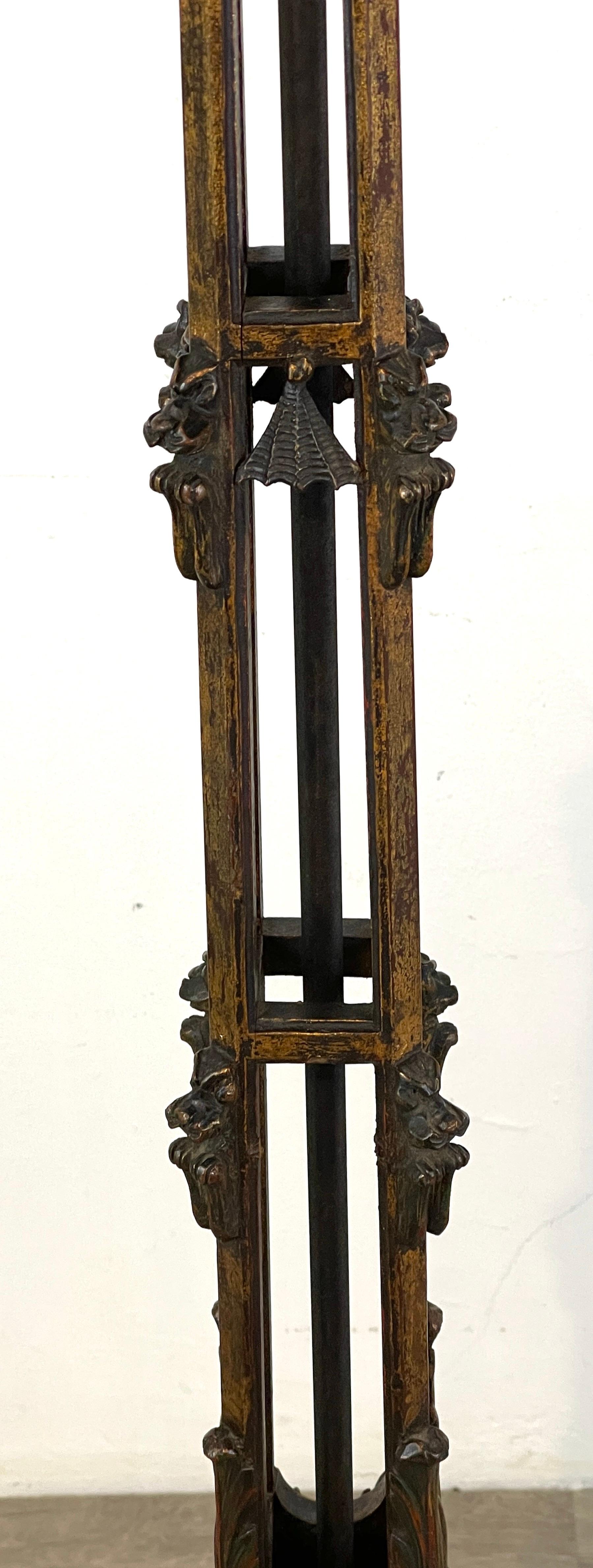 Carved & Polychromed Wood Chinoiserie Pagoda Motif Floor Lamp, England, C 1900s For Sale 1