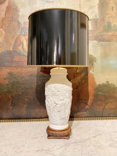 Carved Porcelain Table Lamp with Tole Lampshade