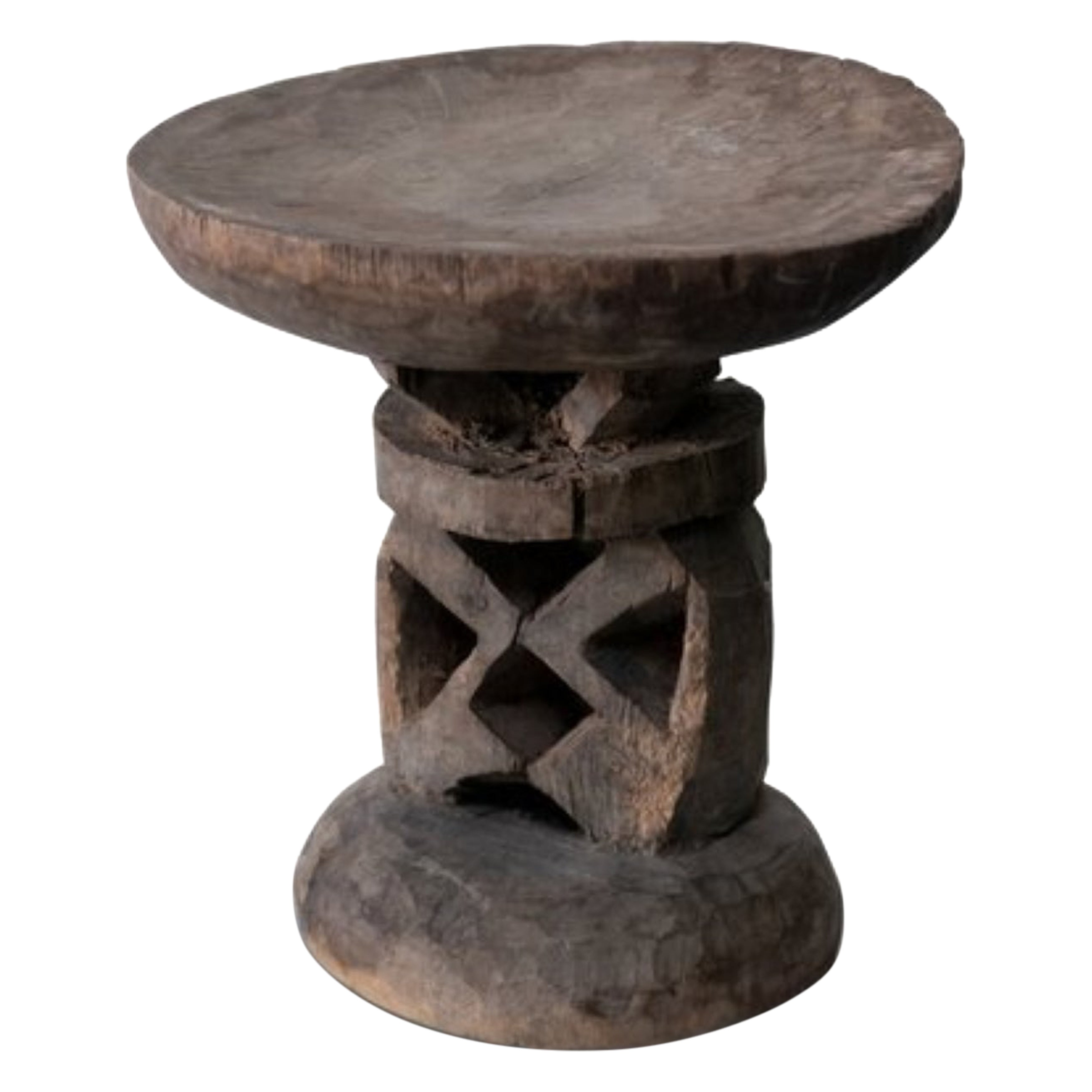 Carved Primitive African Wooden Stool from Zimbabwe with Geometric Motifs For Sale