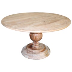 Carved Primitive Teak Custom-Made Round Restoration Hardware Style Dining Table 