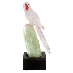 Carved Purple Amethyst Macaw on Green White Quartz Mineral Base