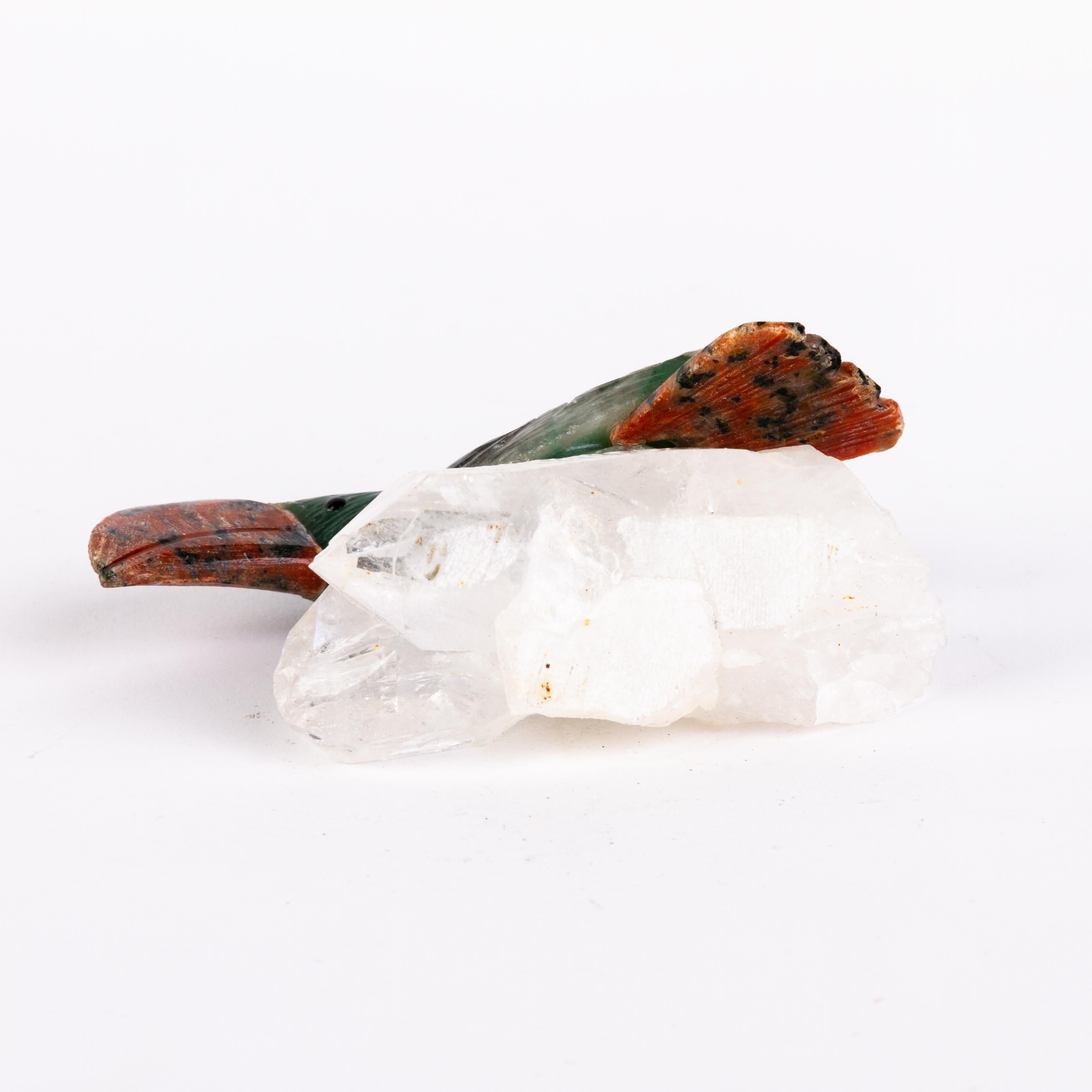 20th Century Carved Quartz Gemstone Geode Hardstone Exotic Pelican Bird Sculpture  For Sale