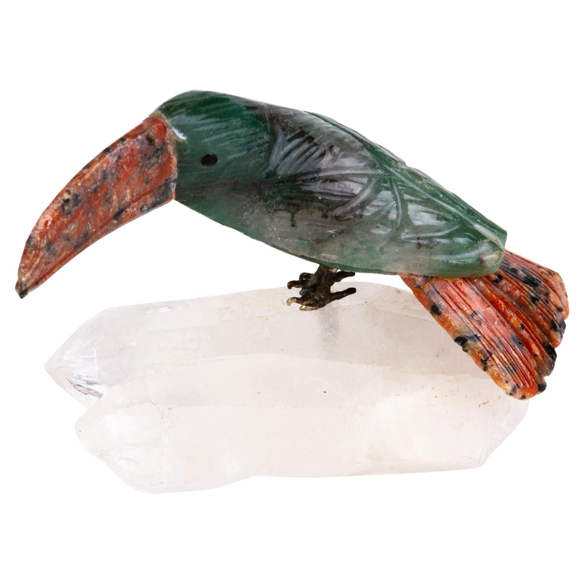 Carved Quartz Gemstone Geode Hardstone Exotic Pelican Bird Sculpture  For Sale