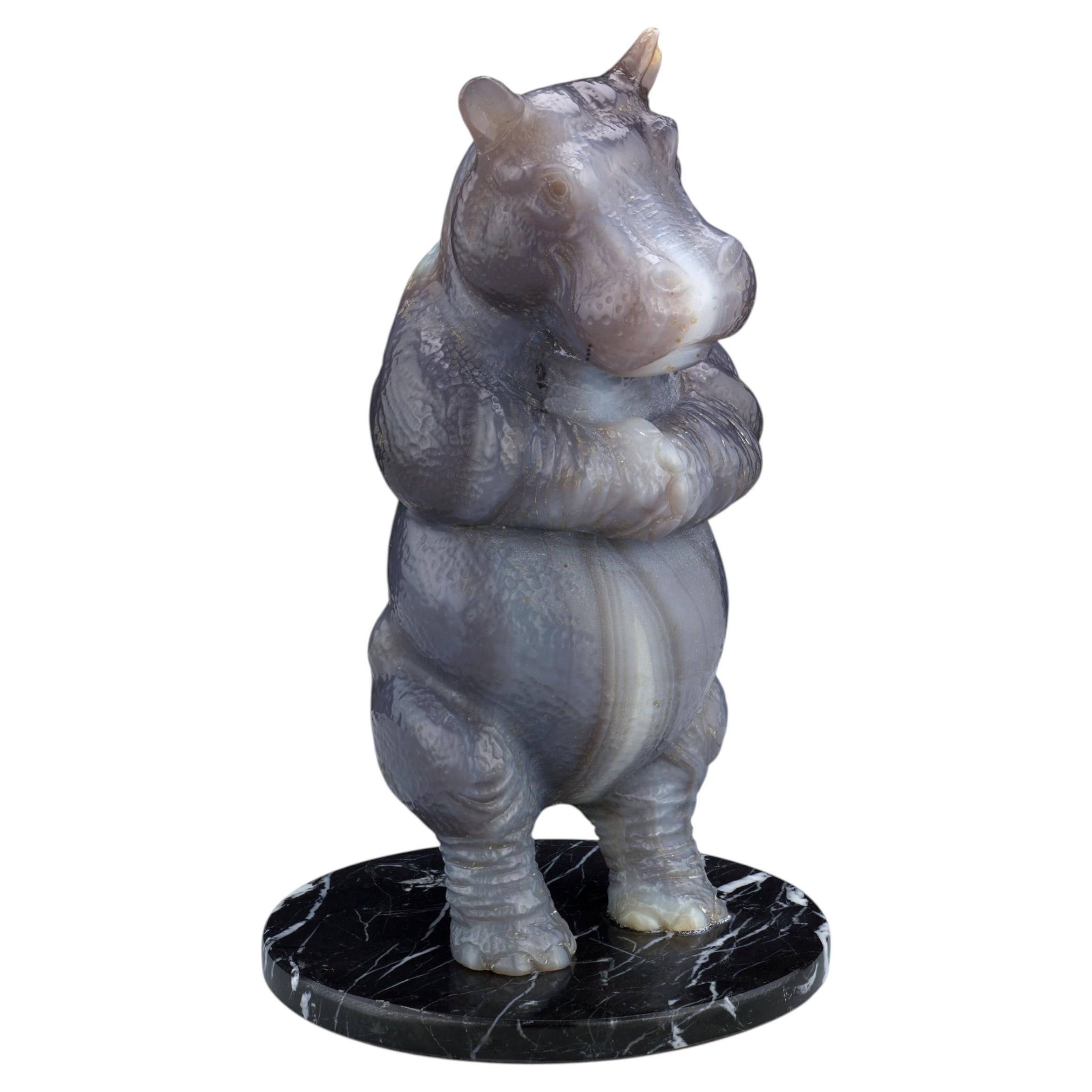 Carved Quartz Hippopotamus by Andreas von Zadora-Gerlof