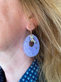 Colorful Stones 18 Karats Gold Tourmaline Tzavorite Unique Earrings