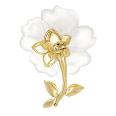 Carved Quartz Ruby Diamond Yellow Gold Flower Brooch
