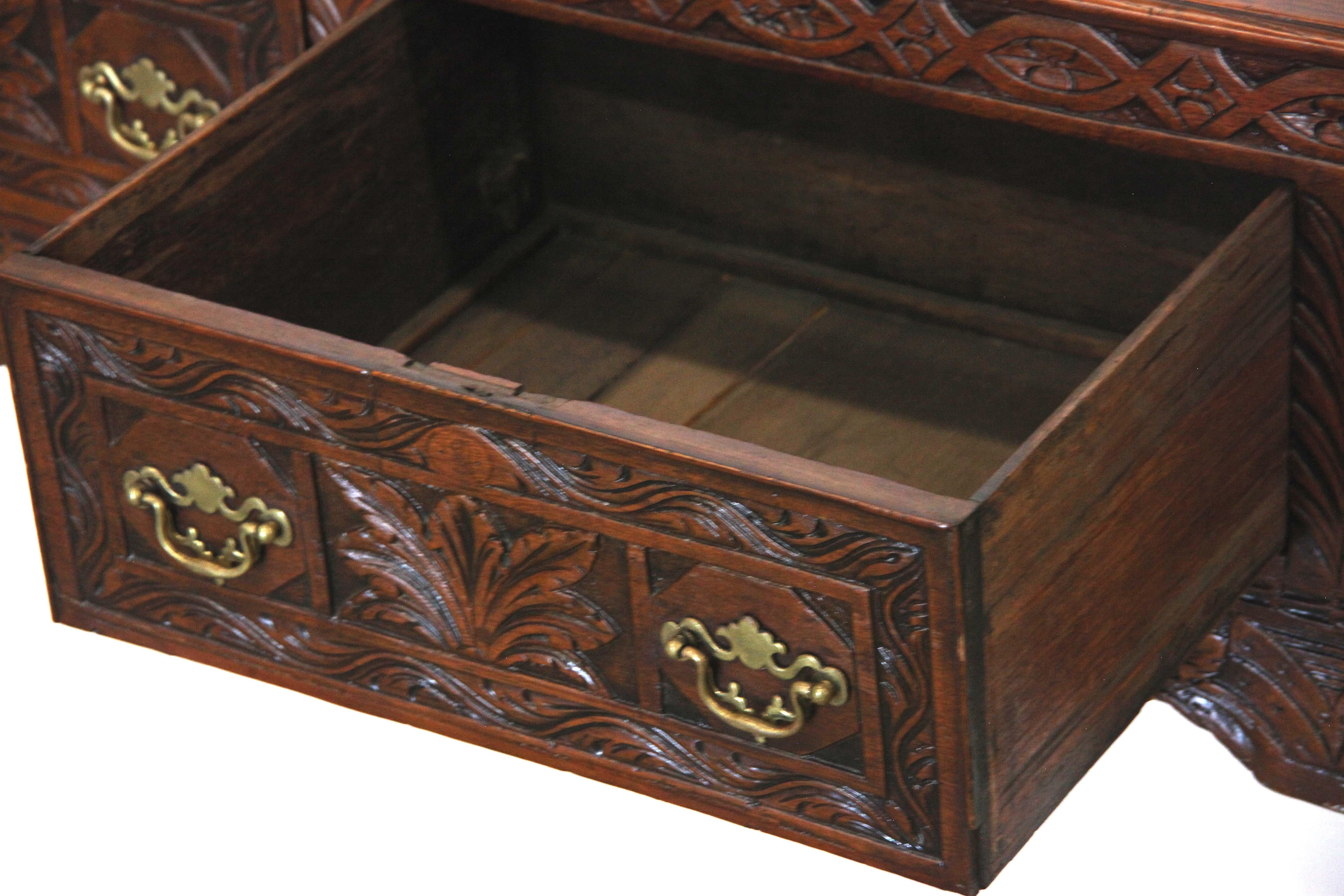 Hand-Carved Carved Queen Anne Style Oak Sideboard For Sale