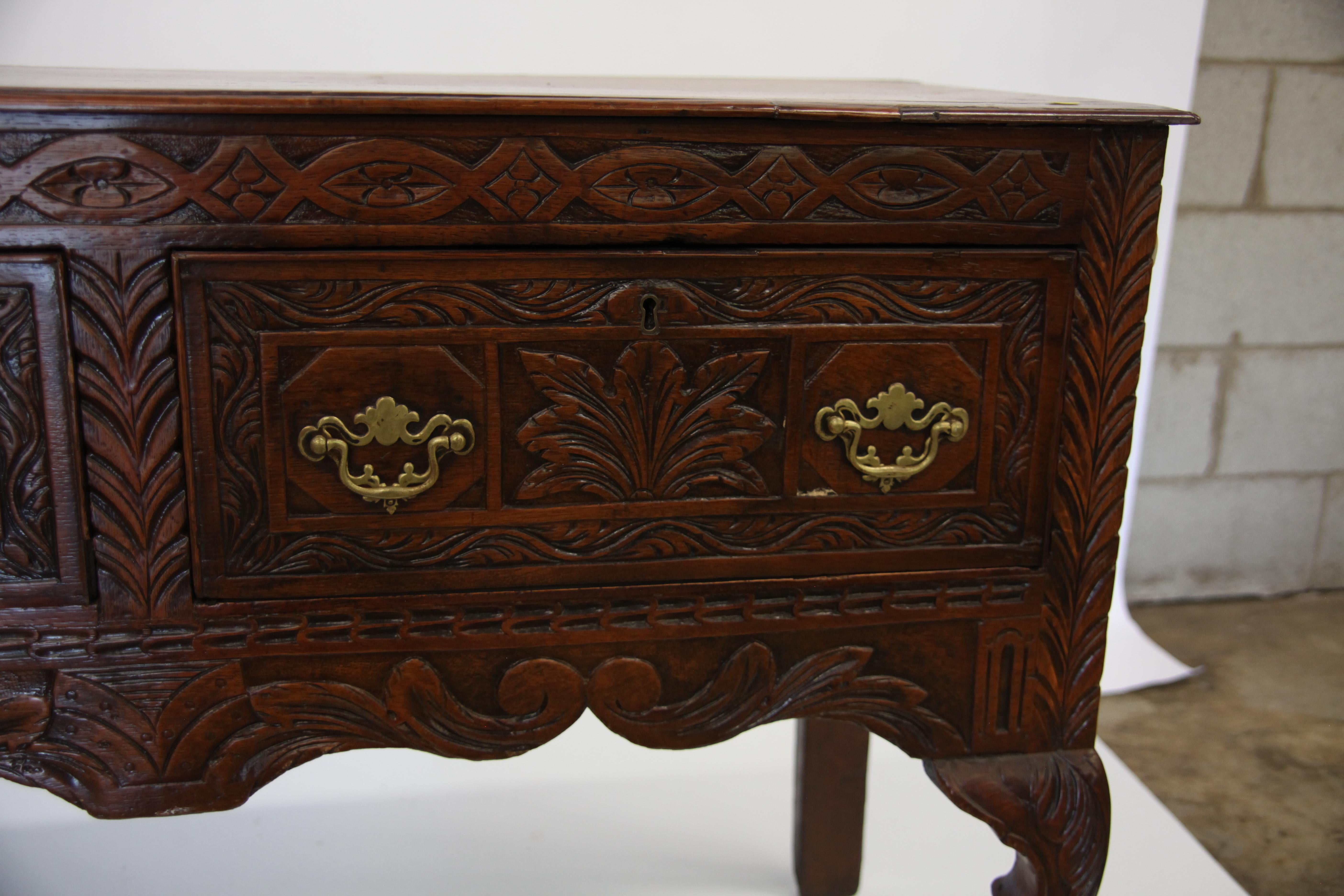 English Carved Queen Anne Style Oak Sideboard For Sale
