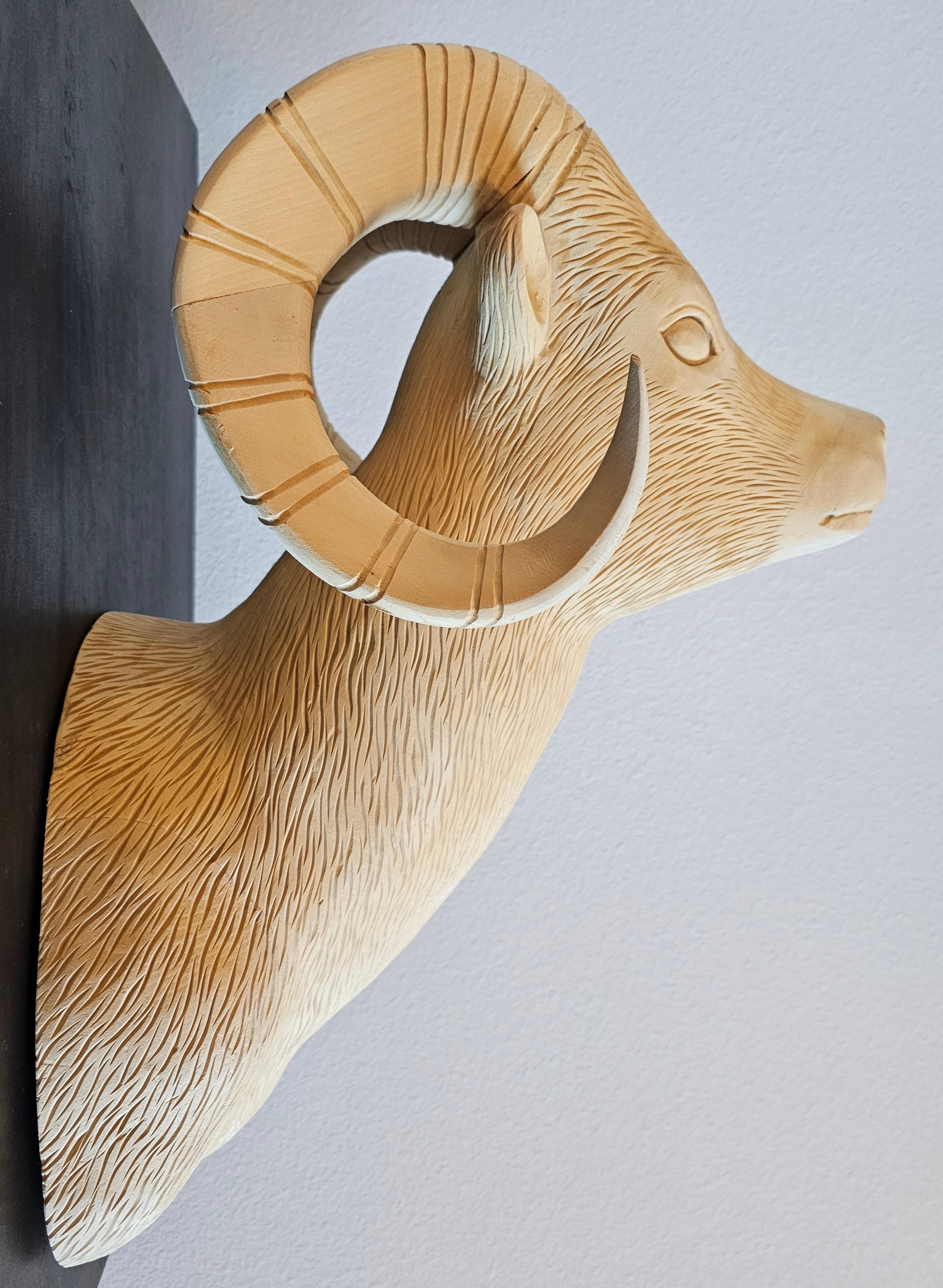 Bleached Carved Ram Shoulder Mount Faux Taxidermy  For Sale