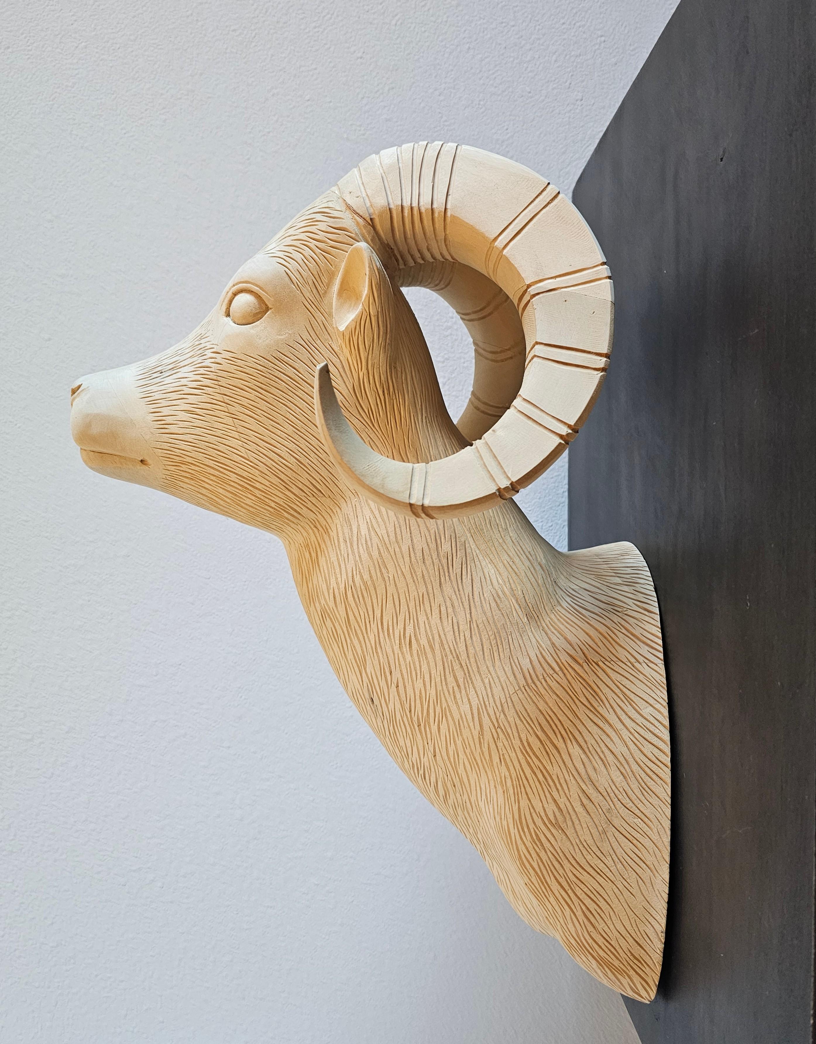 Carved Ram Shoulder Mount Faux Taxidermy  In Good Condition For Sale In Forney, TX