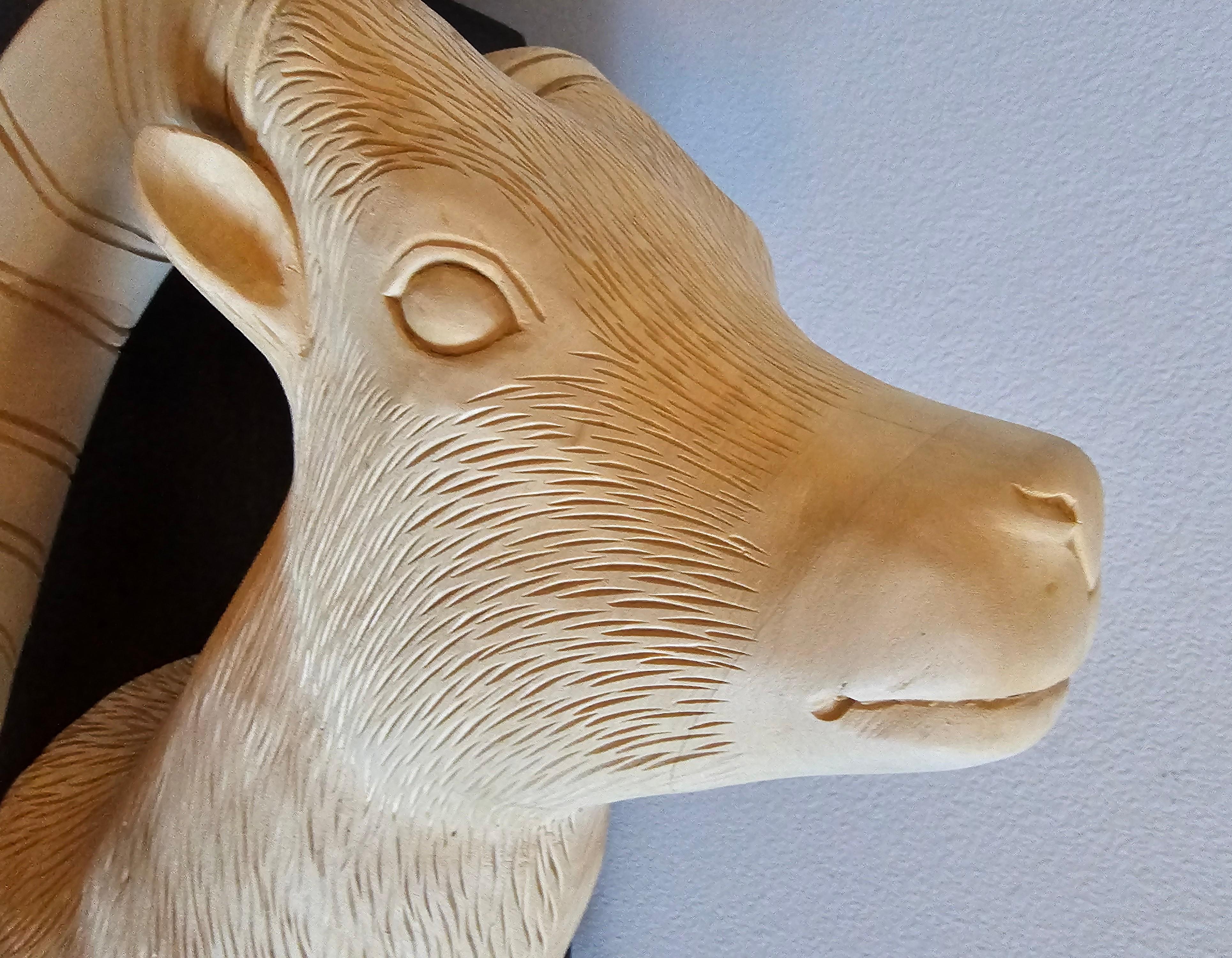 20th Century Carved Ram Shoulder Mount Faux Taxidermy