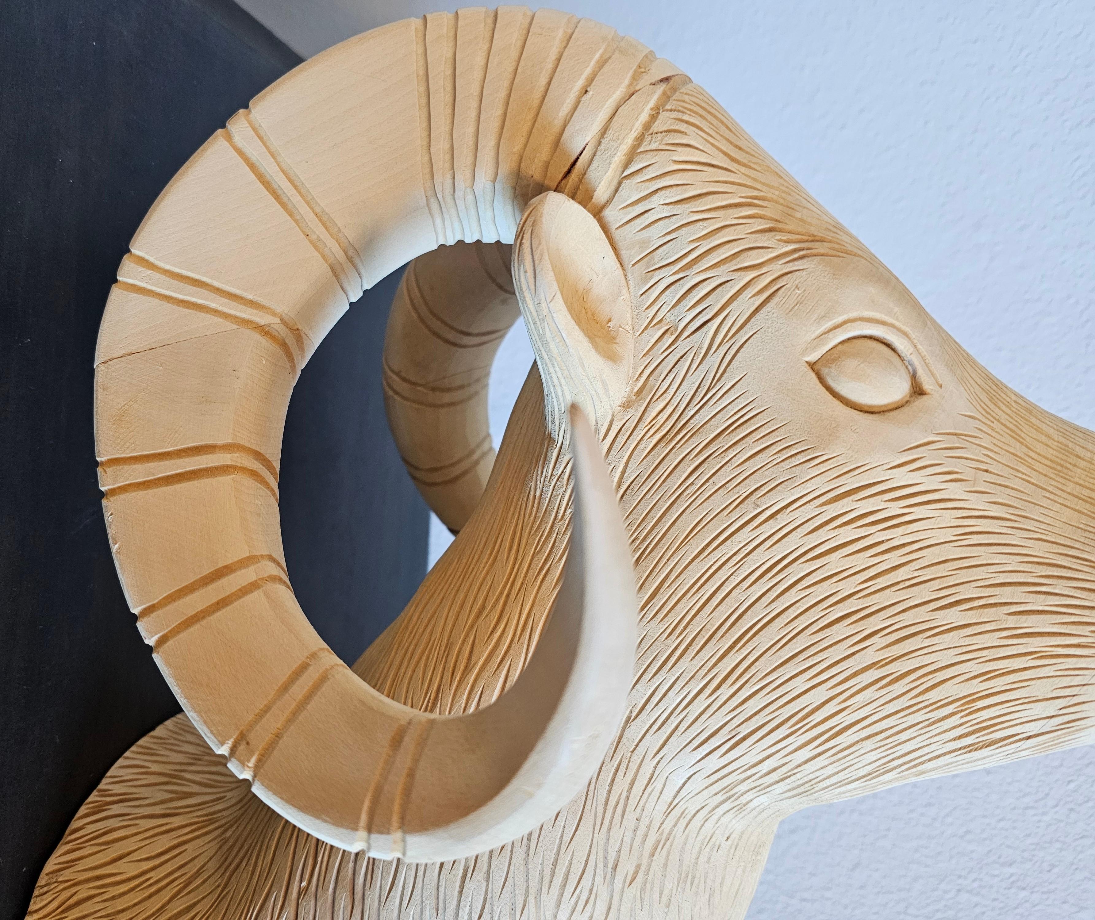 Wood Carved Ram Shoulder Mount Faux Taxidermy  For Sale