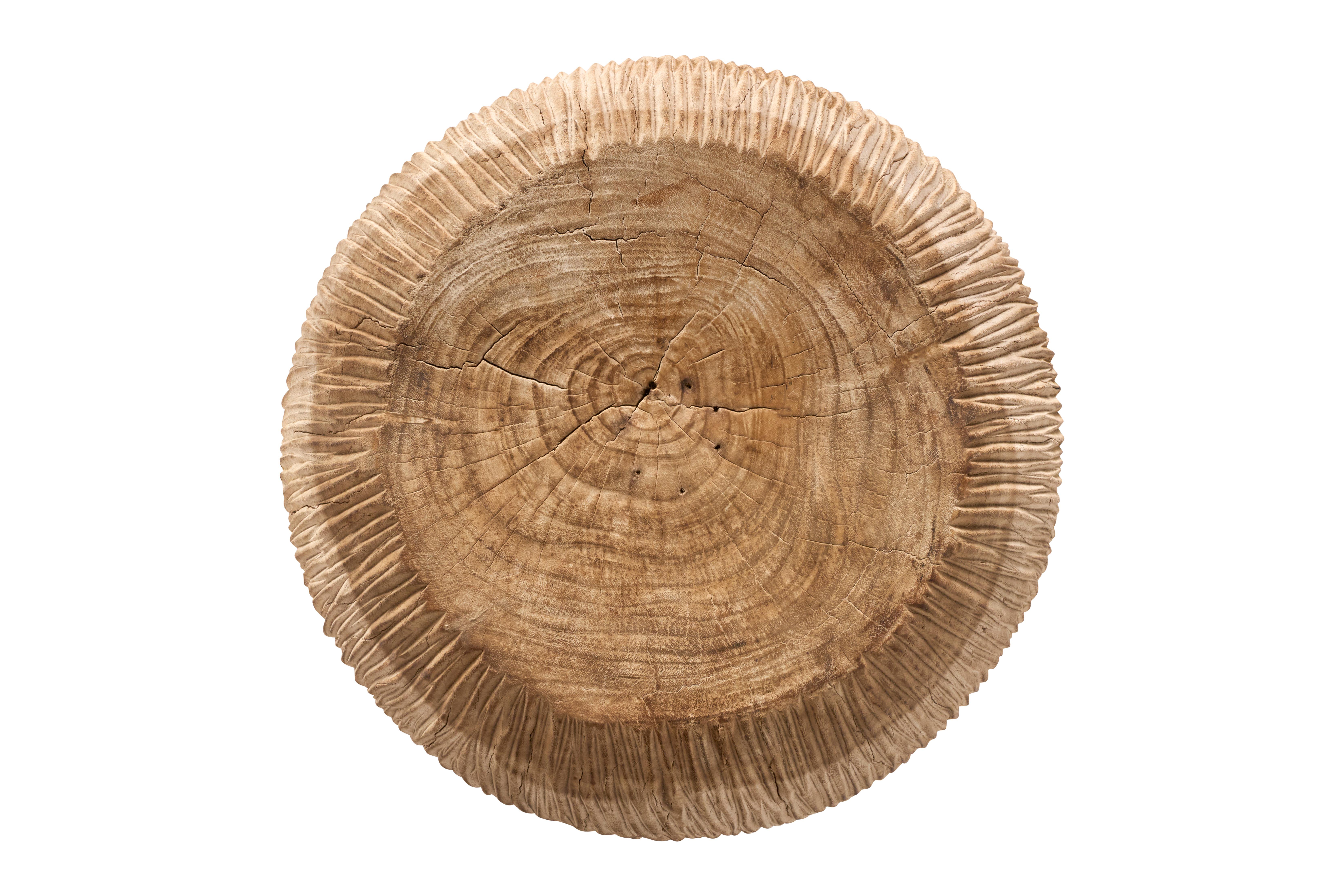 20th Century Carved Reclaimed Elm Blonde Round Side Table For Sale