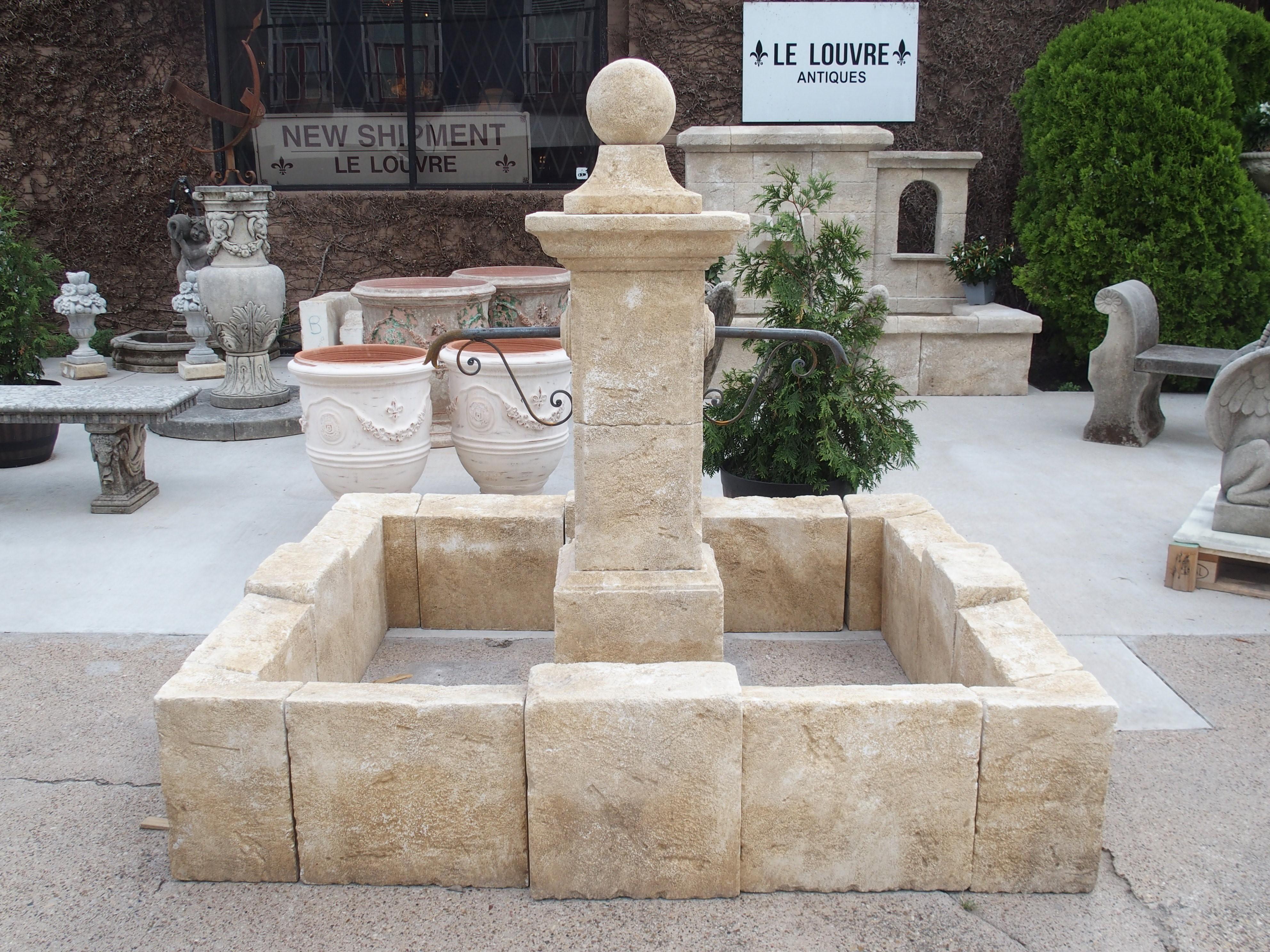 Hand-Carved Carved Rectangular Limestone Center Fountain from Provence, France