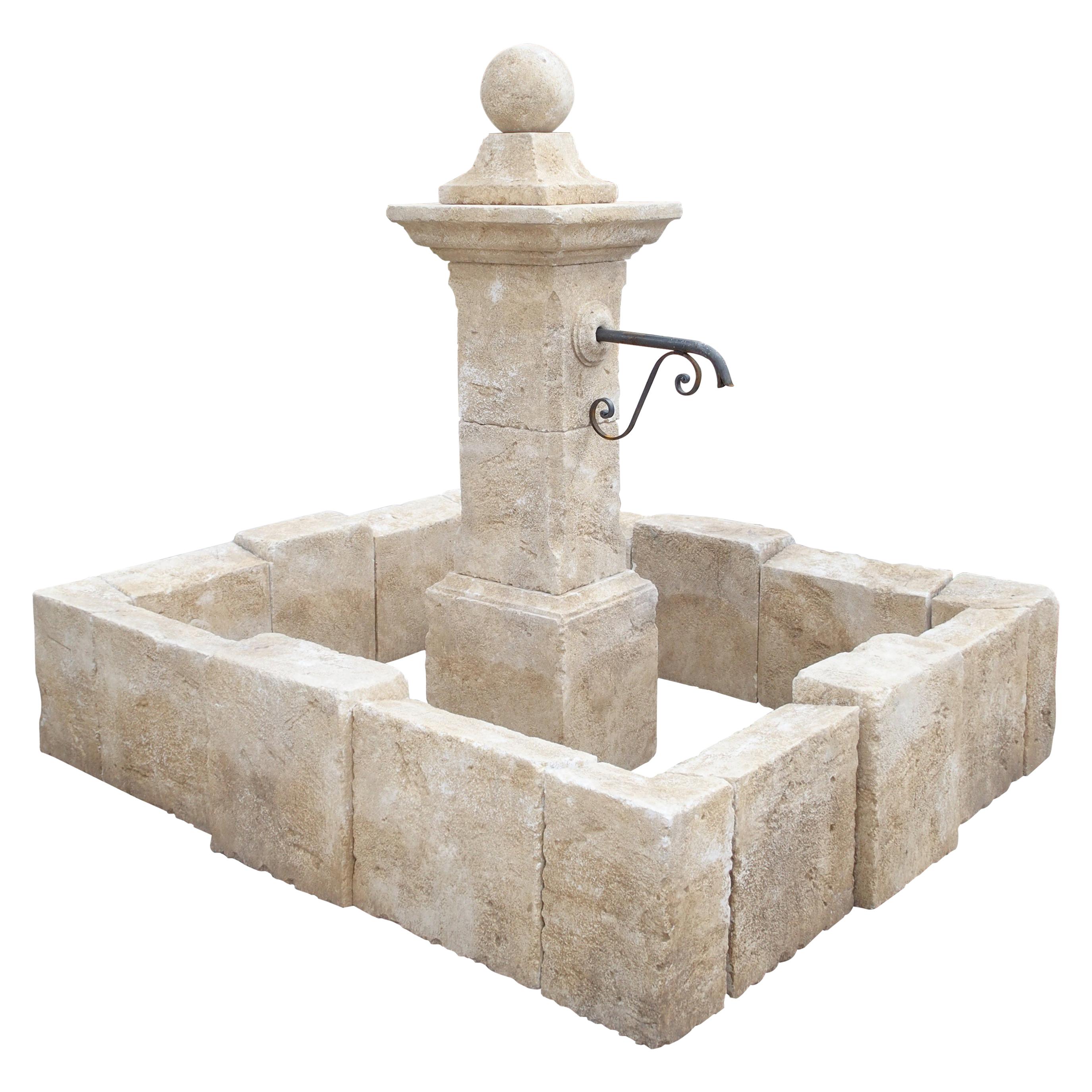 Carved Rectangular Limestone Center Fountain from Provence, France