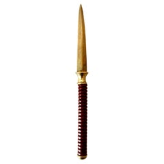 Carved Red Handled Letter Opener in Brass and Brass Finial