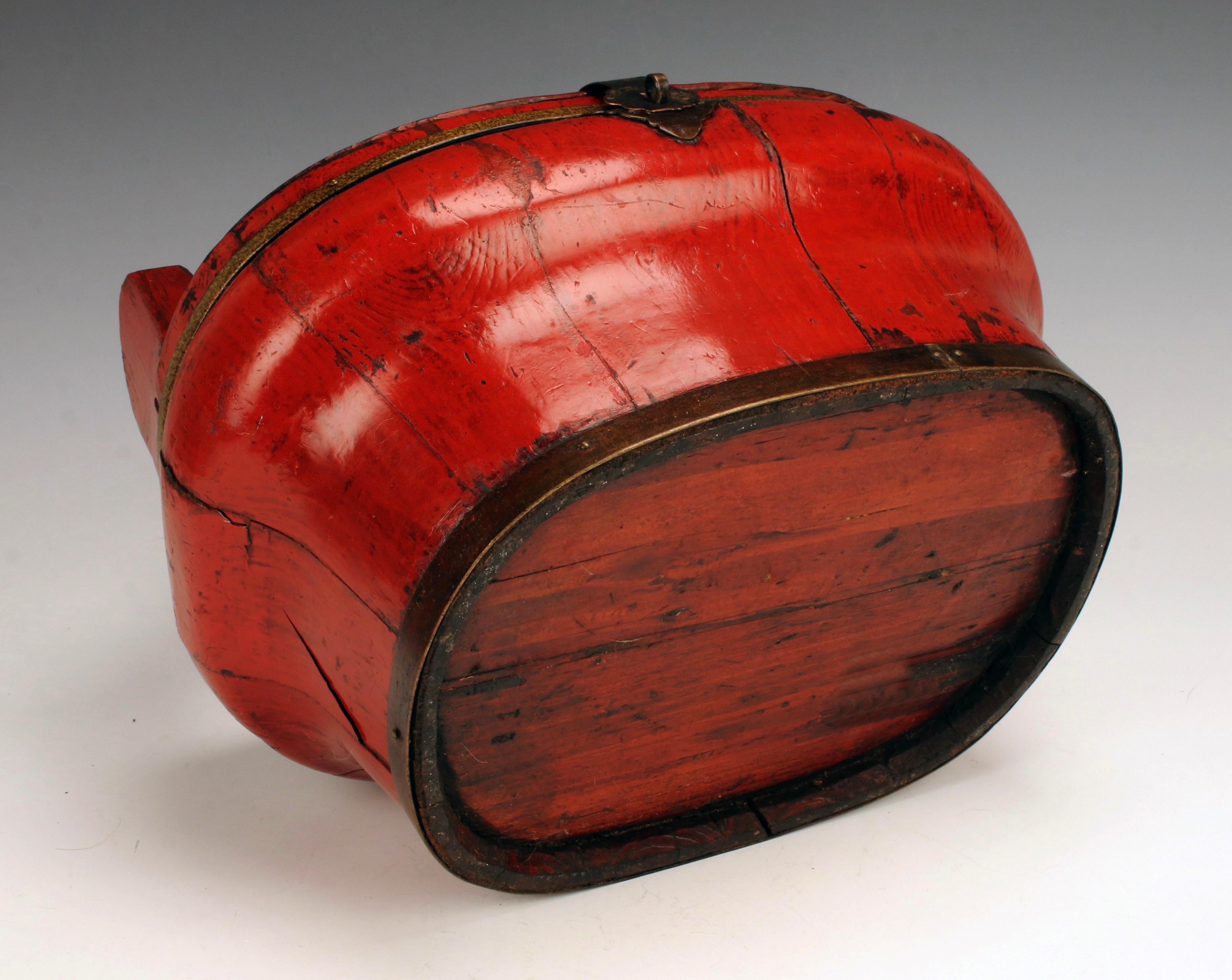 Carved Red Lacquer Hinged Basket Box For Sale 1