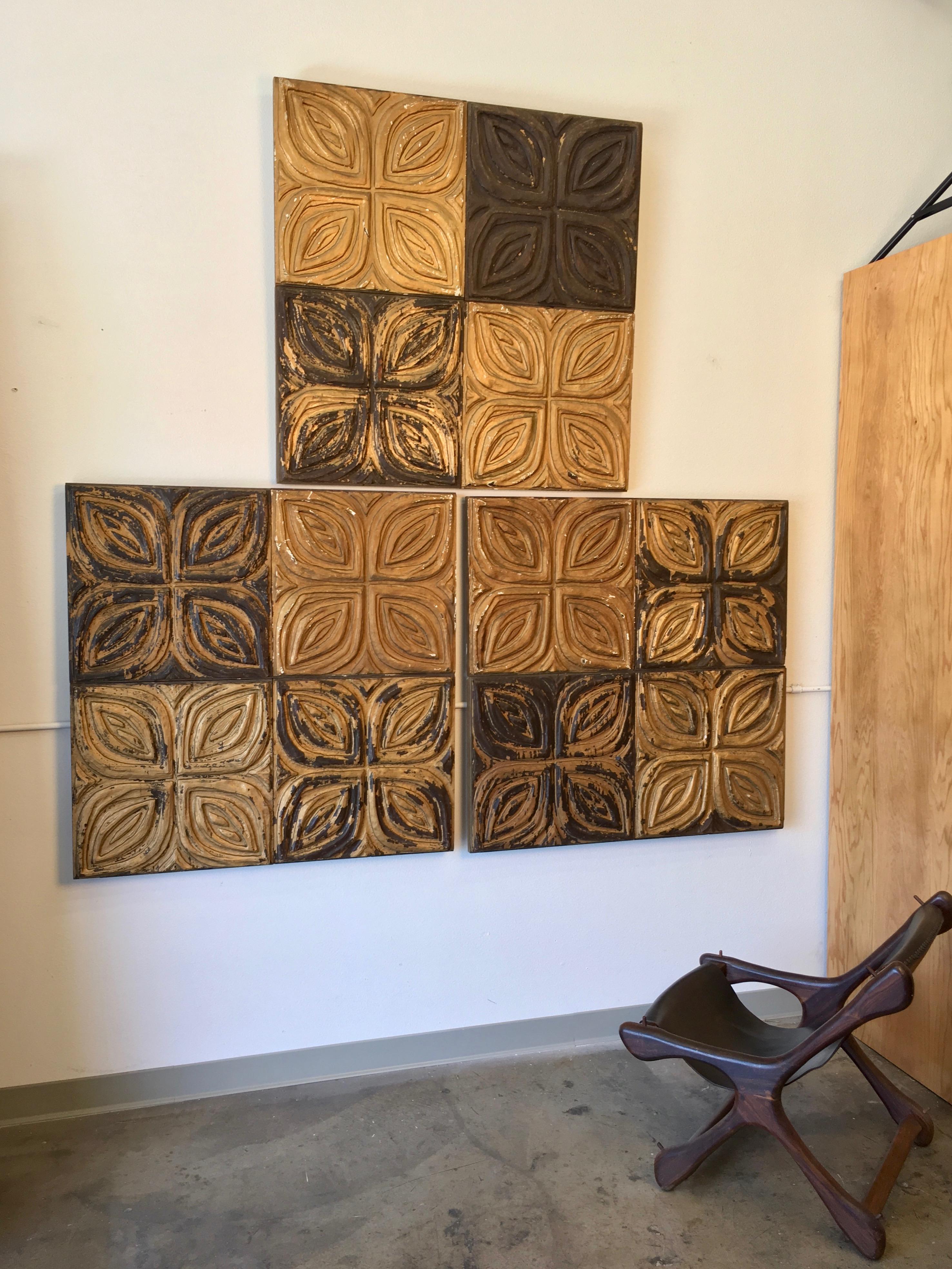 20th Century Carved Redwood Wall Panels by Panelcarve