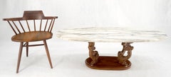 Carved Regency Style Walnut Base Oval Marble Top Coffee c1960s MINT!