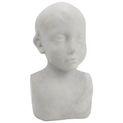 Carved Renaissance Style Cararra Marble Bust of a Child after Desiderio