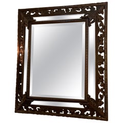 Carved Renaissance Style Dark Oak Framed Mirror 19th Century from Spain