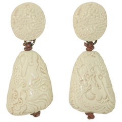 Carved Resin Tribal Style Earrings, 1980
s