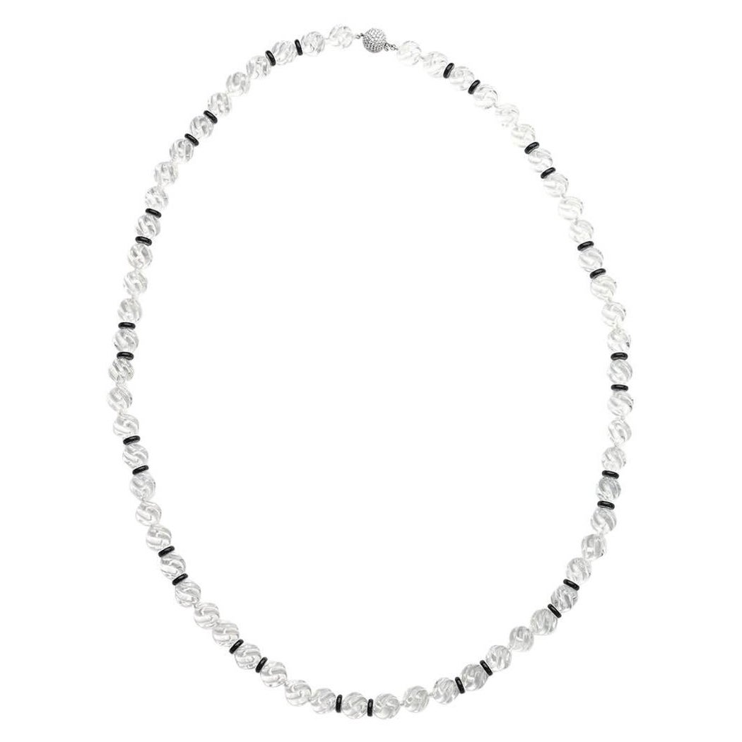 Carved Rock Crystal And Black Onyx Necklace