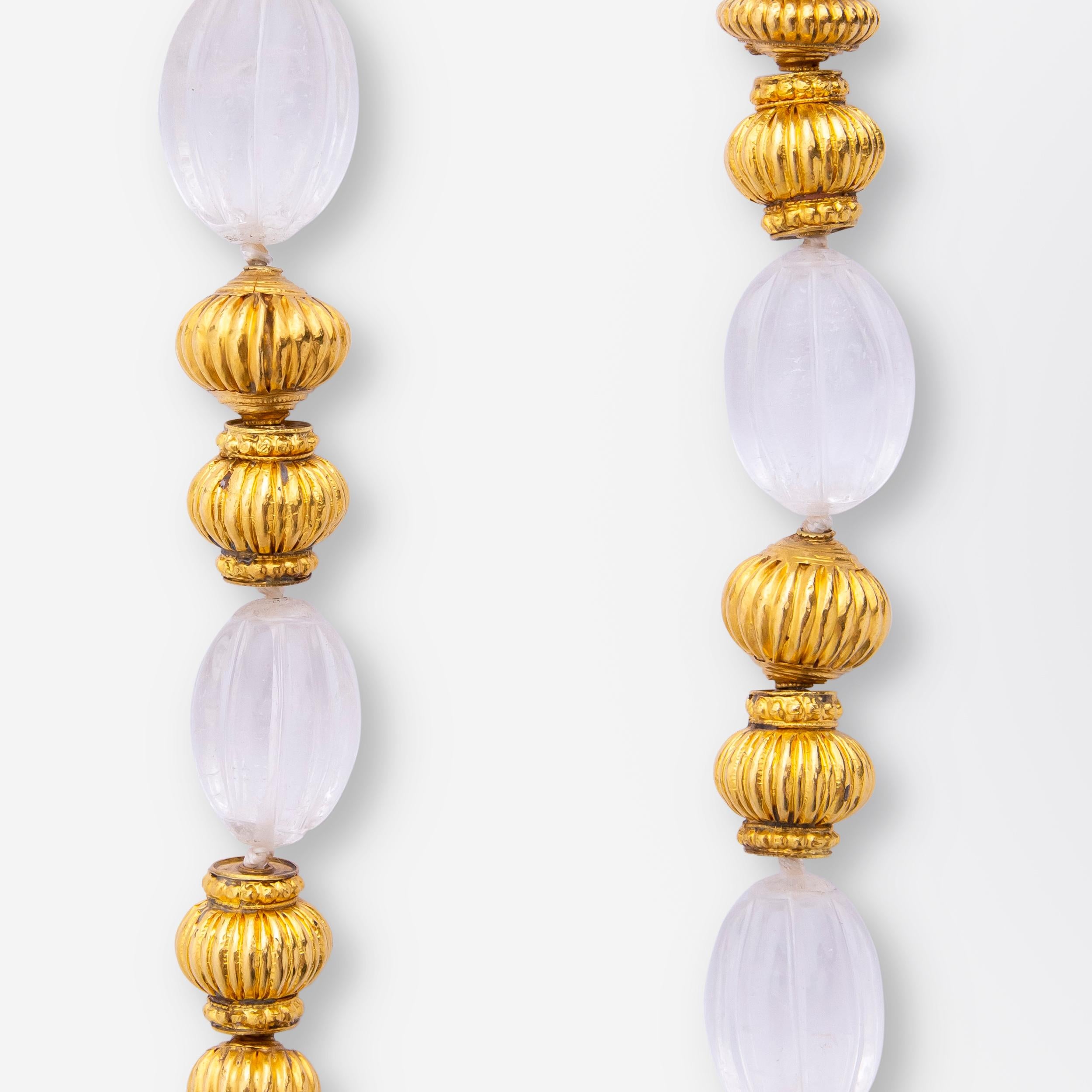 Collar de Cuentas de Cristal de Roca Tallado y Pan de Oro 'Linterna Tumbled en venta