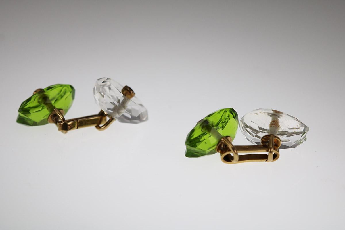 Carved Rock Crystal and Peridot Cufflinks 1