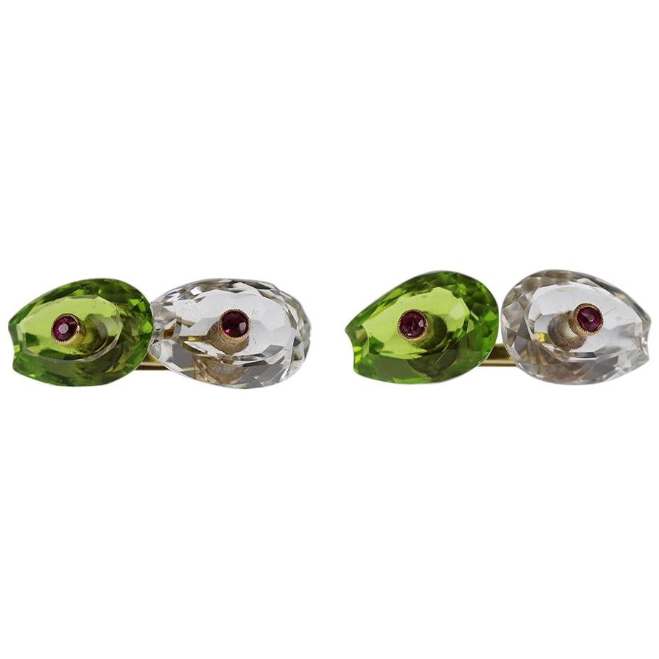 Carved Rock Crystal and Peridot Cufflinks