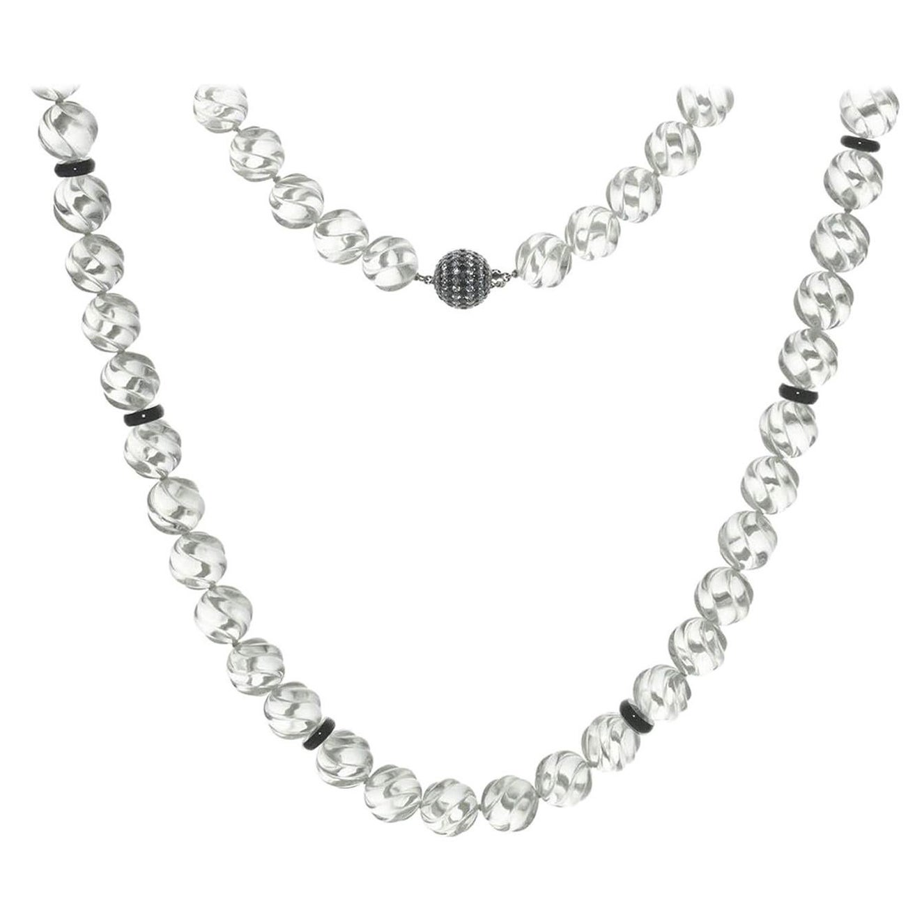 Carved Rock Crystal, Diamond and Black Onyx Necklace