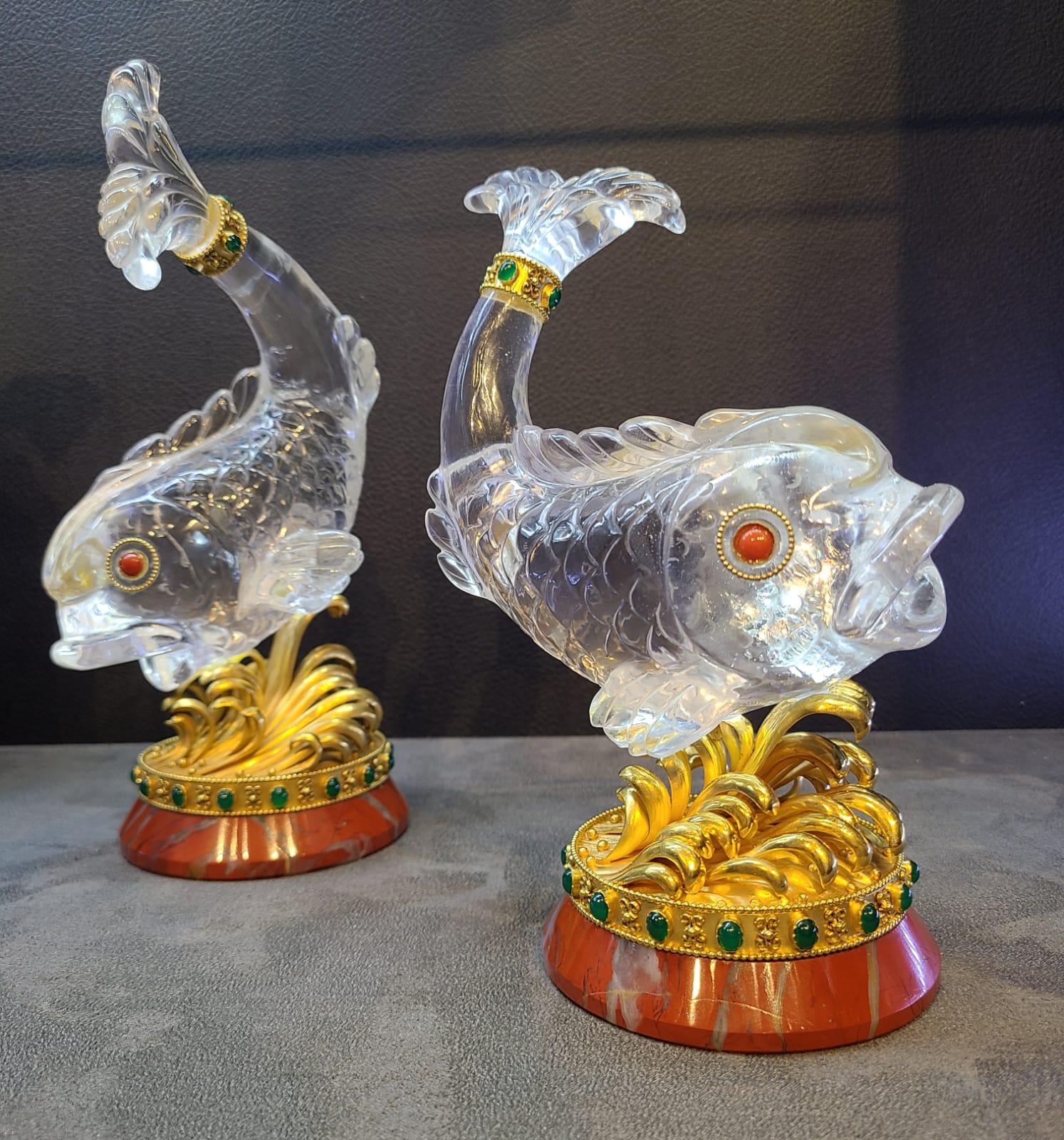 Uncut Carved Rock Crystal Fish Desk Objects by Boucheron For Sale