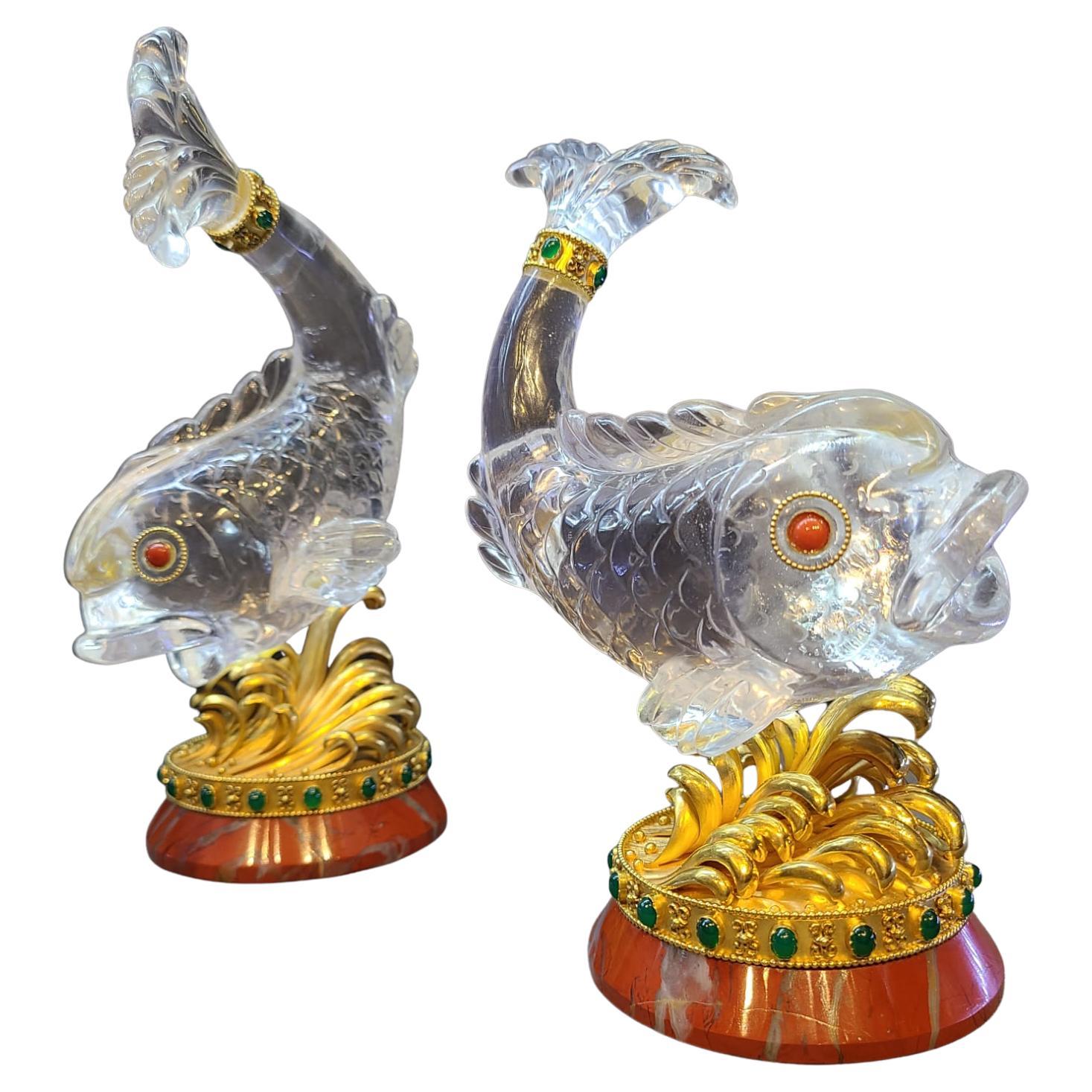 Carved Rock Crystal Fish Desk Objects by Boucheron For Sale