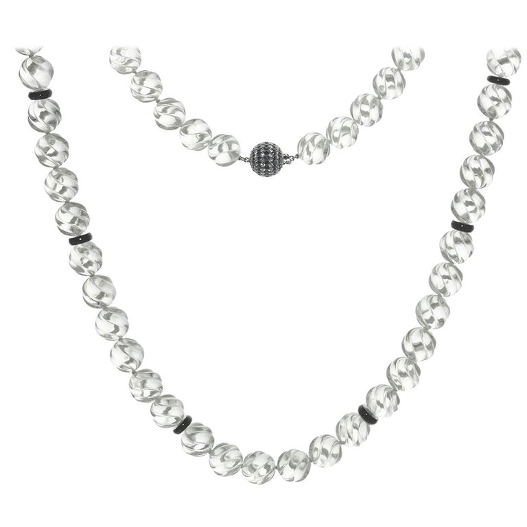 Carved Rock Crystal Onyx And Diamond Necklace For Sale At 1stdibs