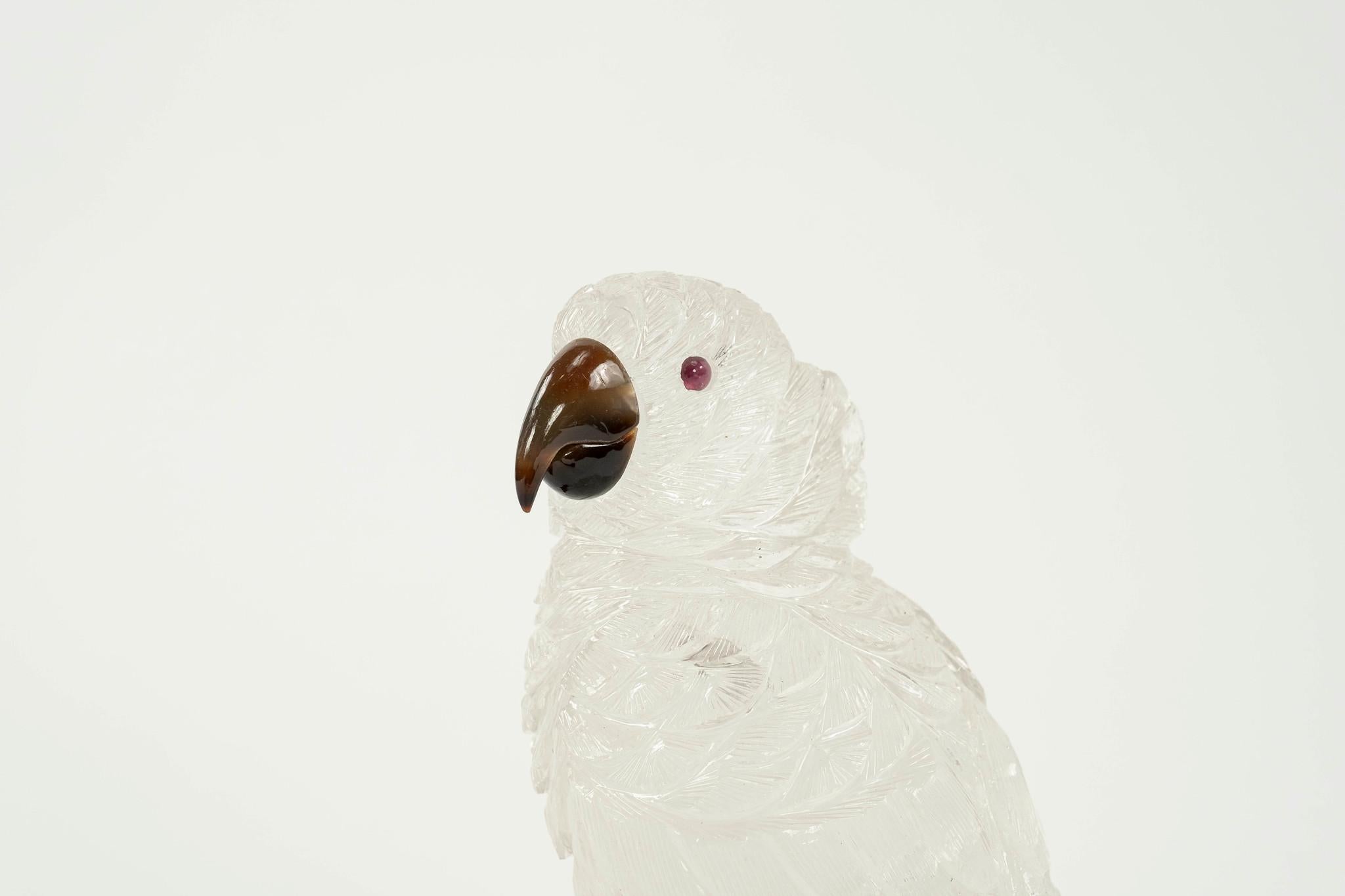 Carved Rock Crystal Quartz Cockatoo Bird on Citrine In New Condition In Houston, TX