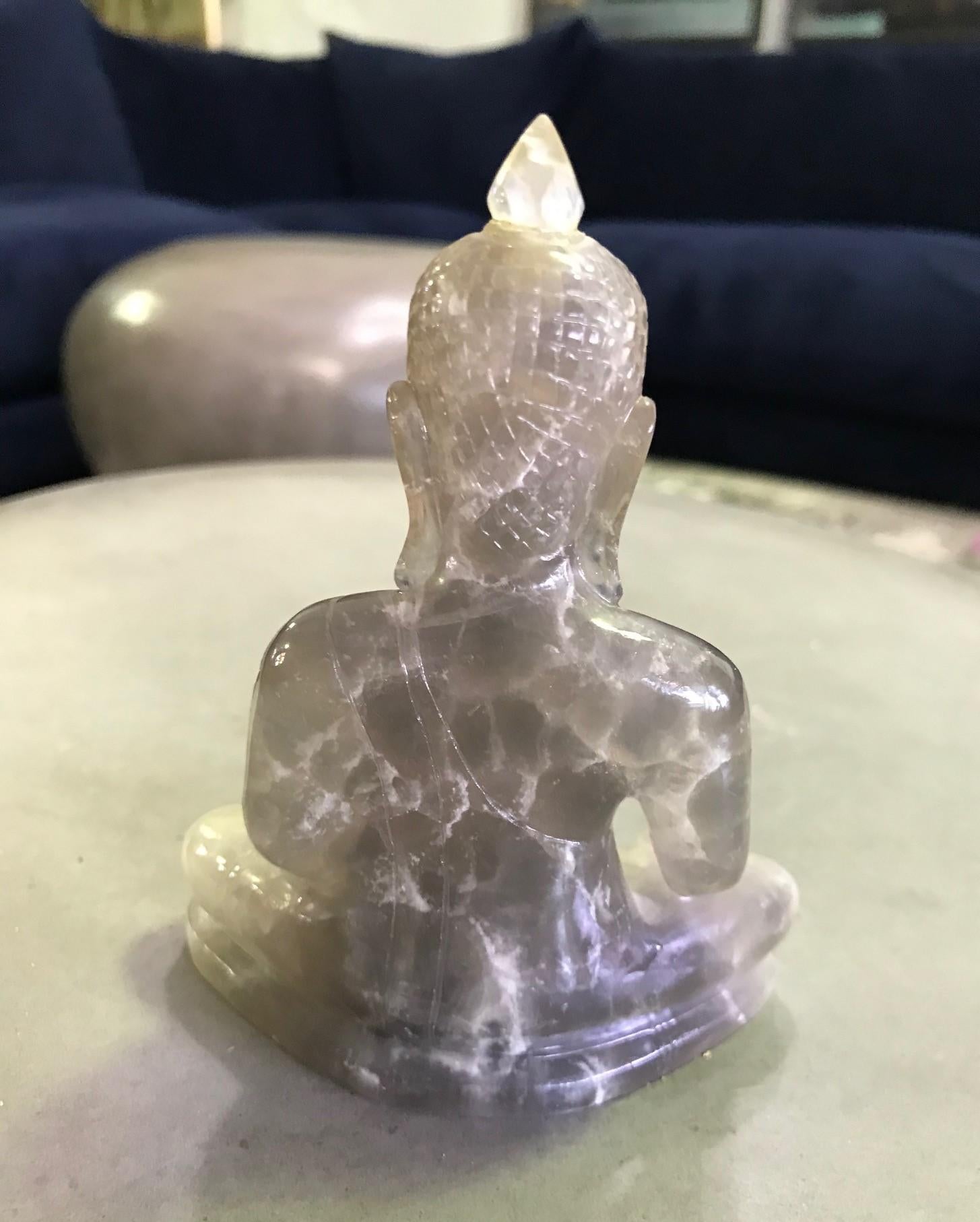 Hand-Carved Carved Rock Crystal Seated Buddha Sculpture