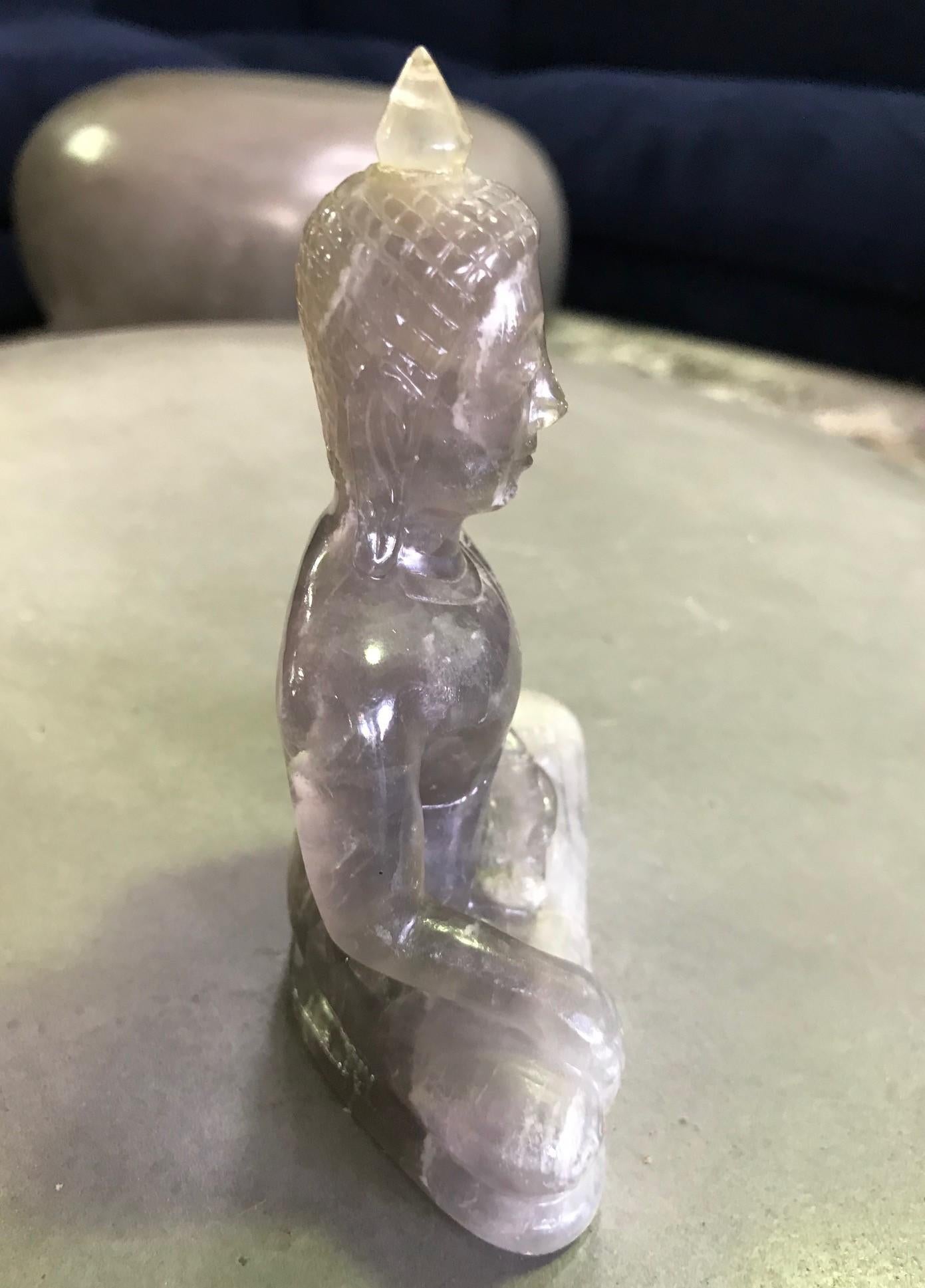 Carved Rock Crystal Seated Buddha Sculpture In Good Condition In Studio City, CA