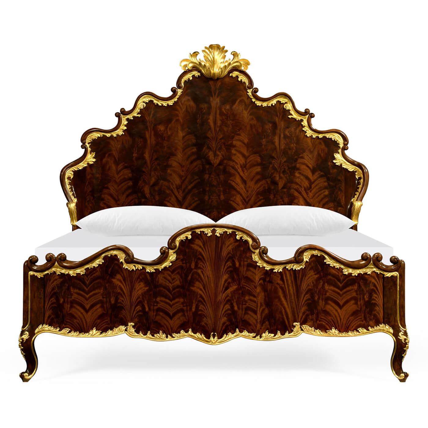 Vietnamese Carved Rococo Mahogany and Gilt Bed For Sale
