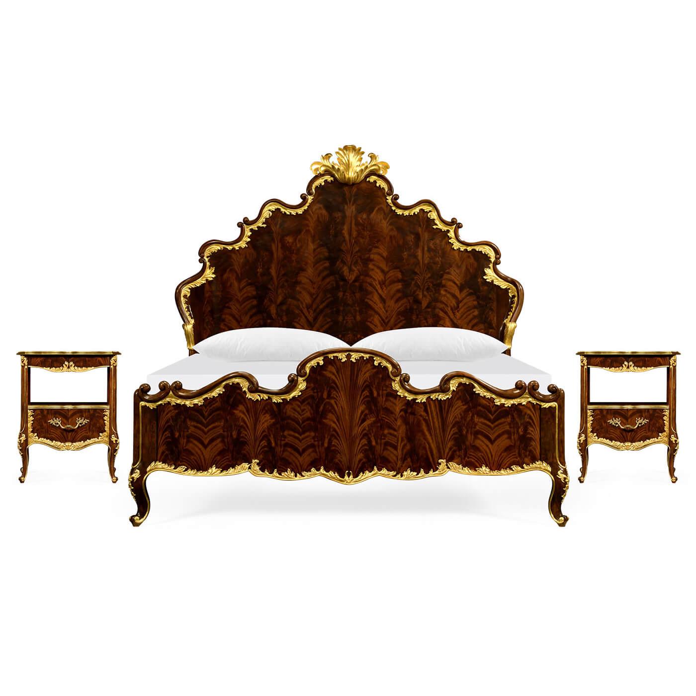 Wood Carved Rococo Mahogany and Gilt Bed For Sale