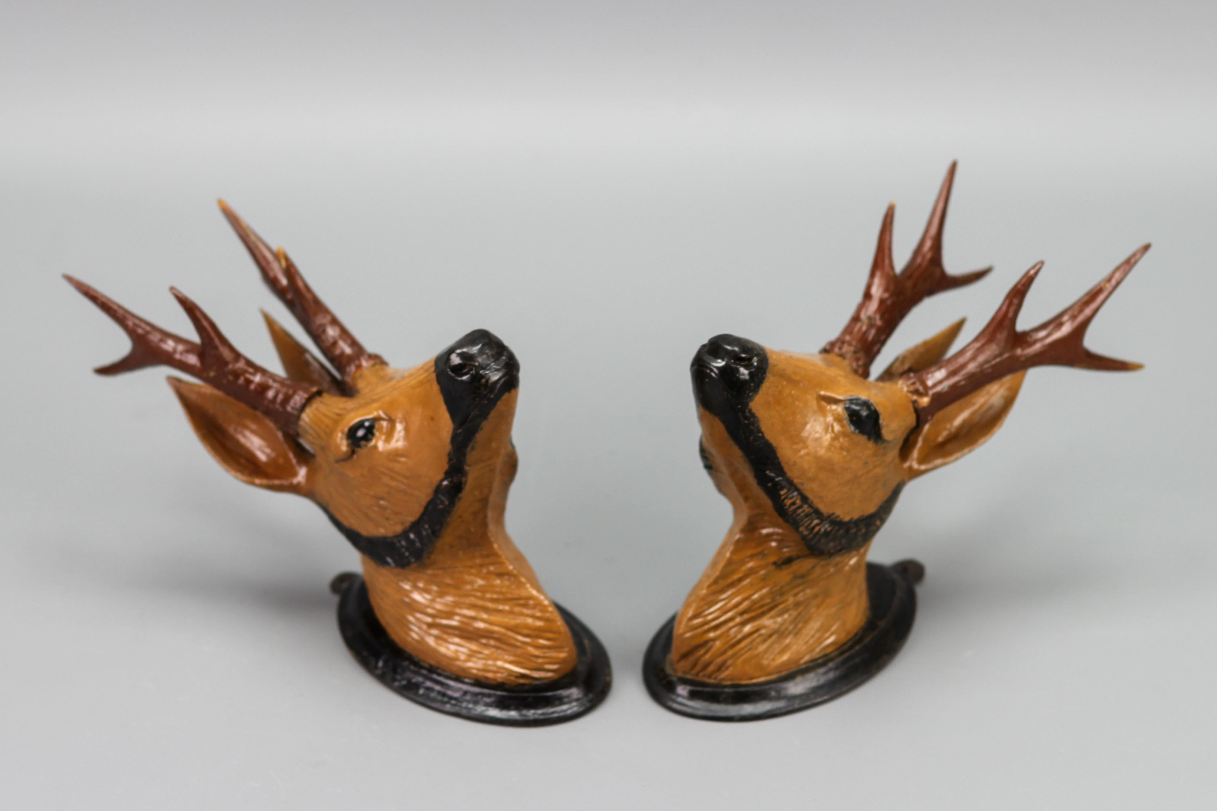 Art Deco Carved Roe Deer Heads Wall Mounts Decoration, Germany, 1930s, Set of Two For Sale