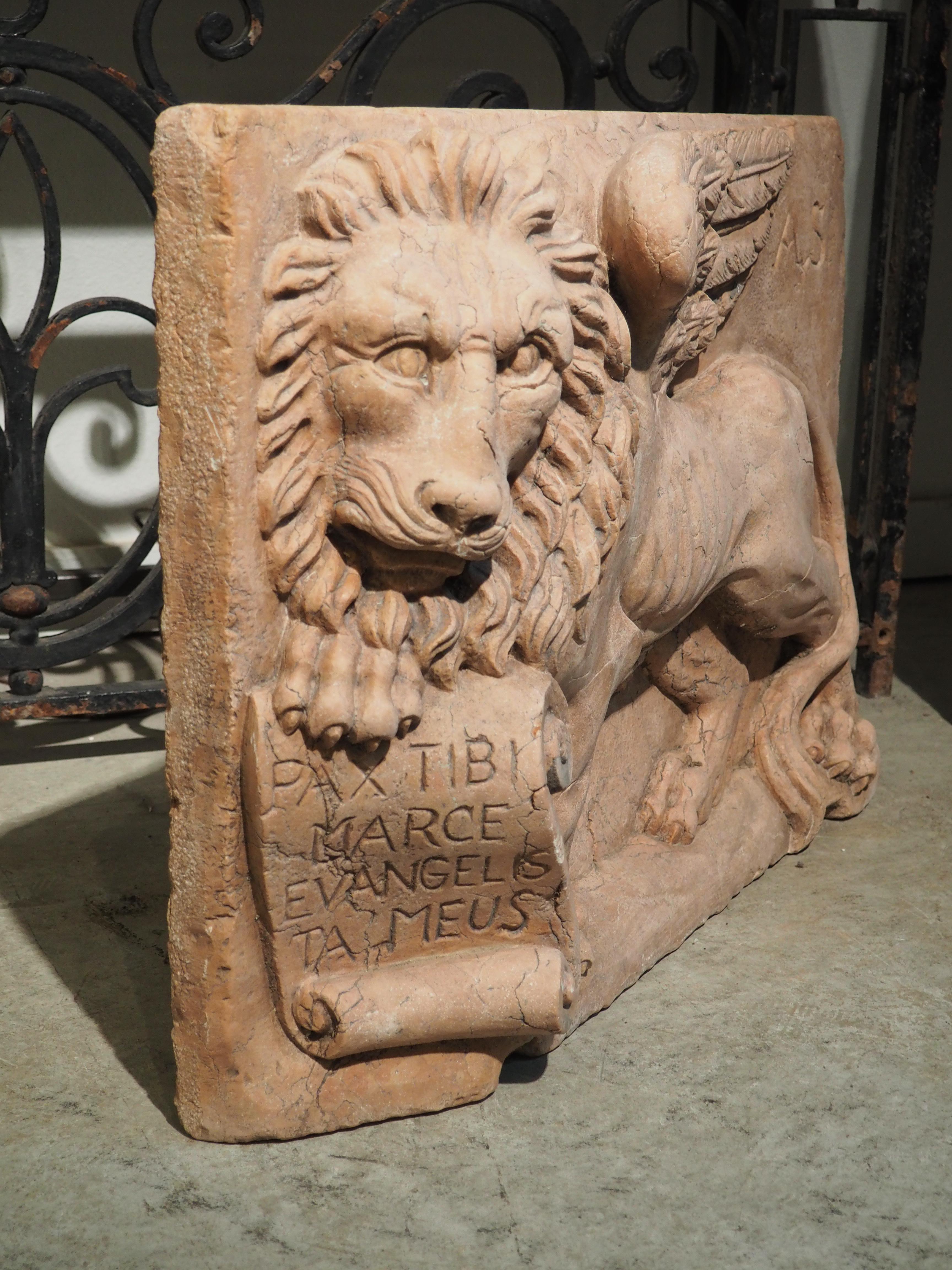 Carved Rosa Verona Marble Plaque from Italy, The Winged Lion of Venice 4