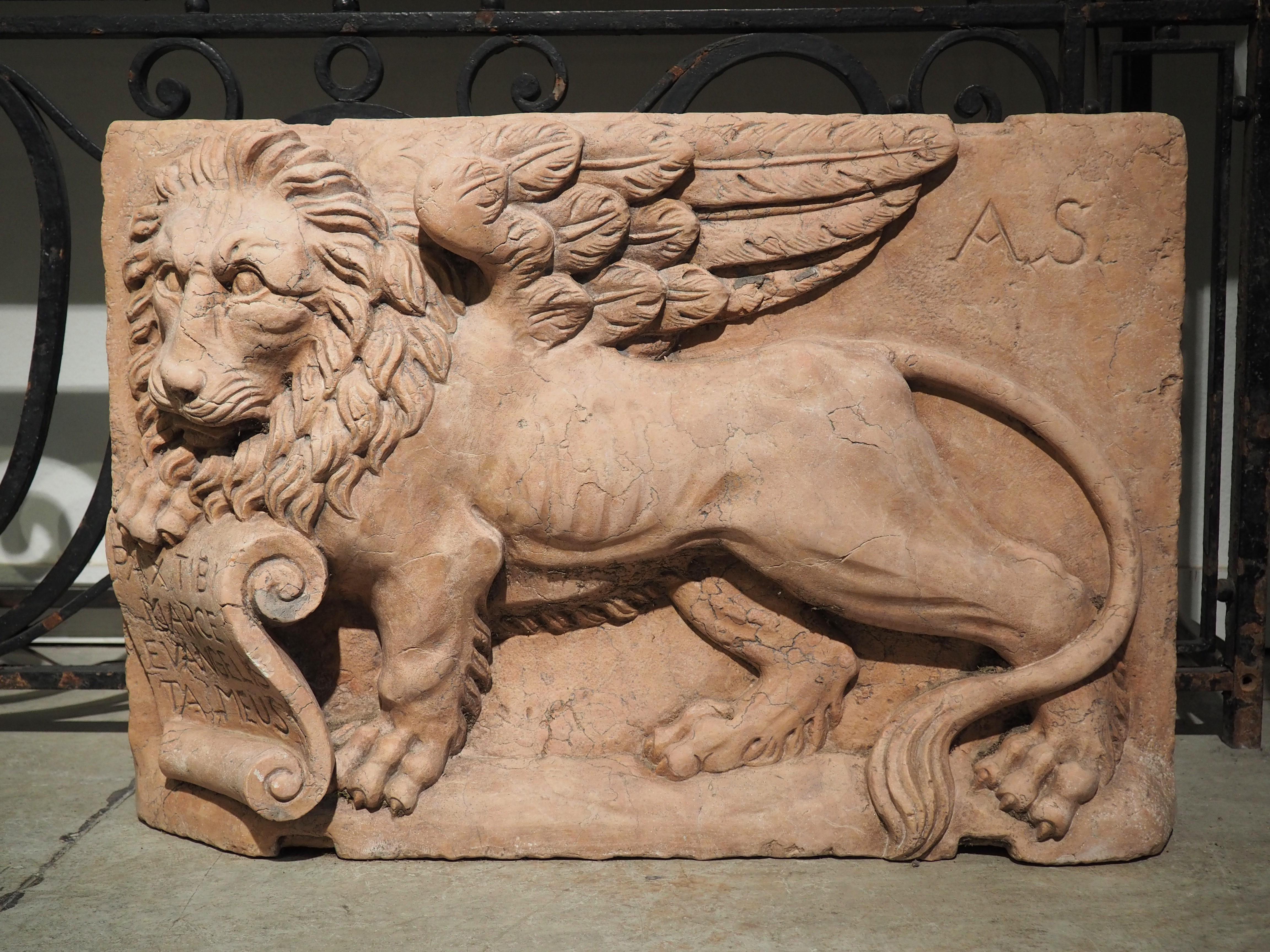 Carved Rosa Verona Marble Plaque from Italy, The Winged Lion of Venice 7