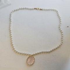 Freshwater Pearl Necklace with Carved Rose Quartz Pendant, 21.5 Inches