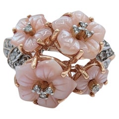 Carved Rose Quartz and White Diamond Ring in 14K Rose Gold