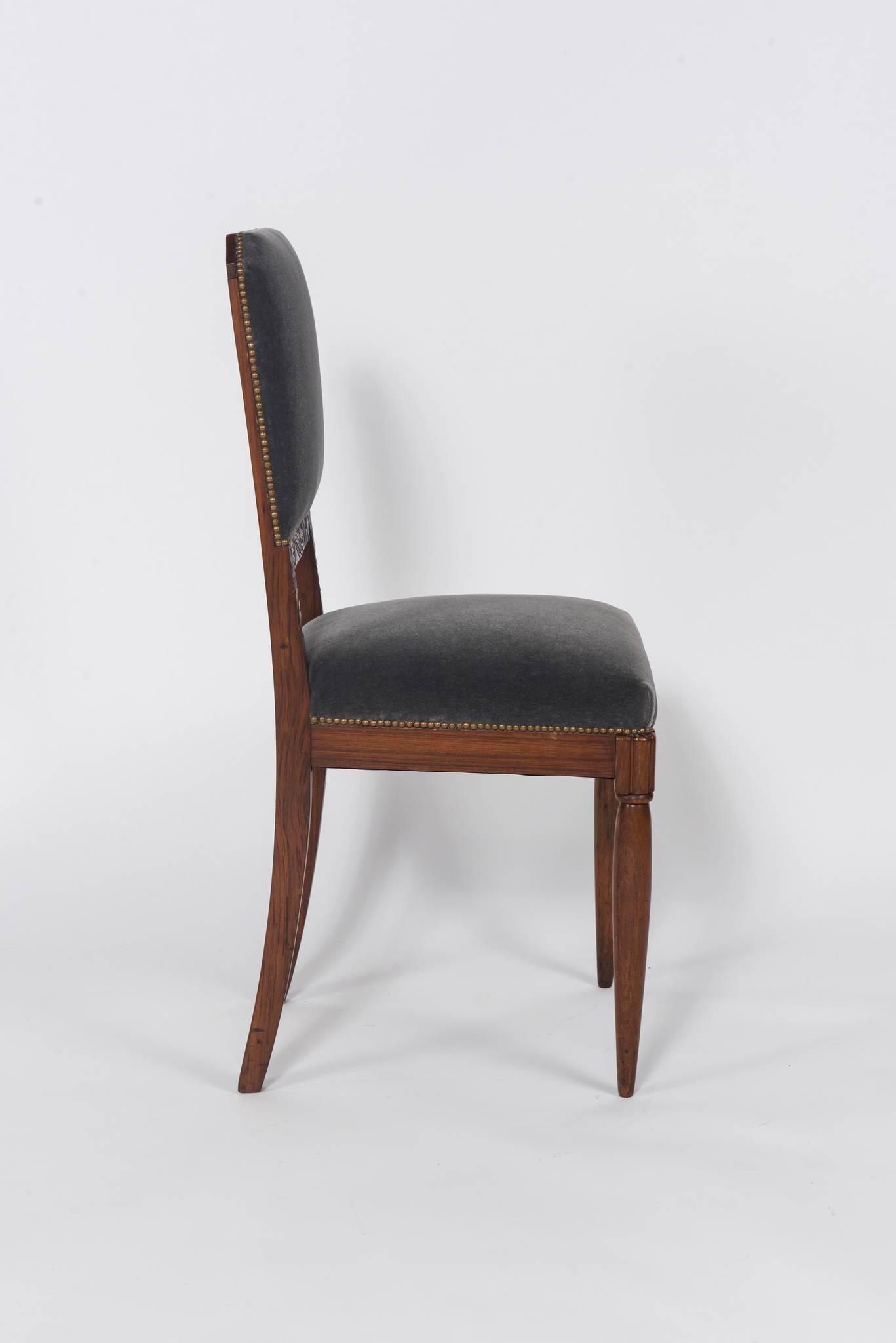 Mohair Carved Rosewood Art Deco Side Chair in the Style of Paul Follot