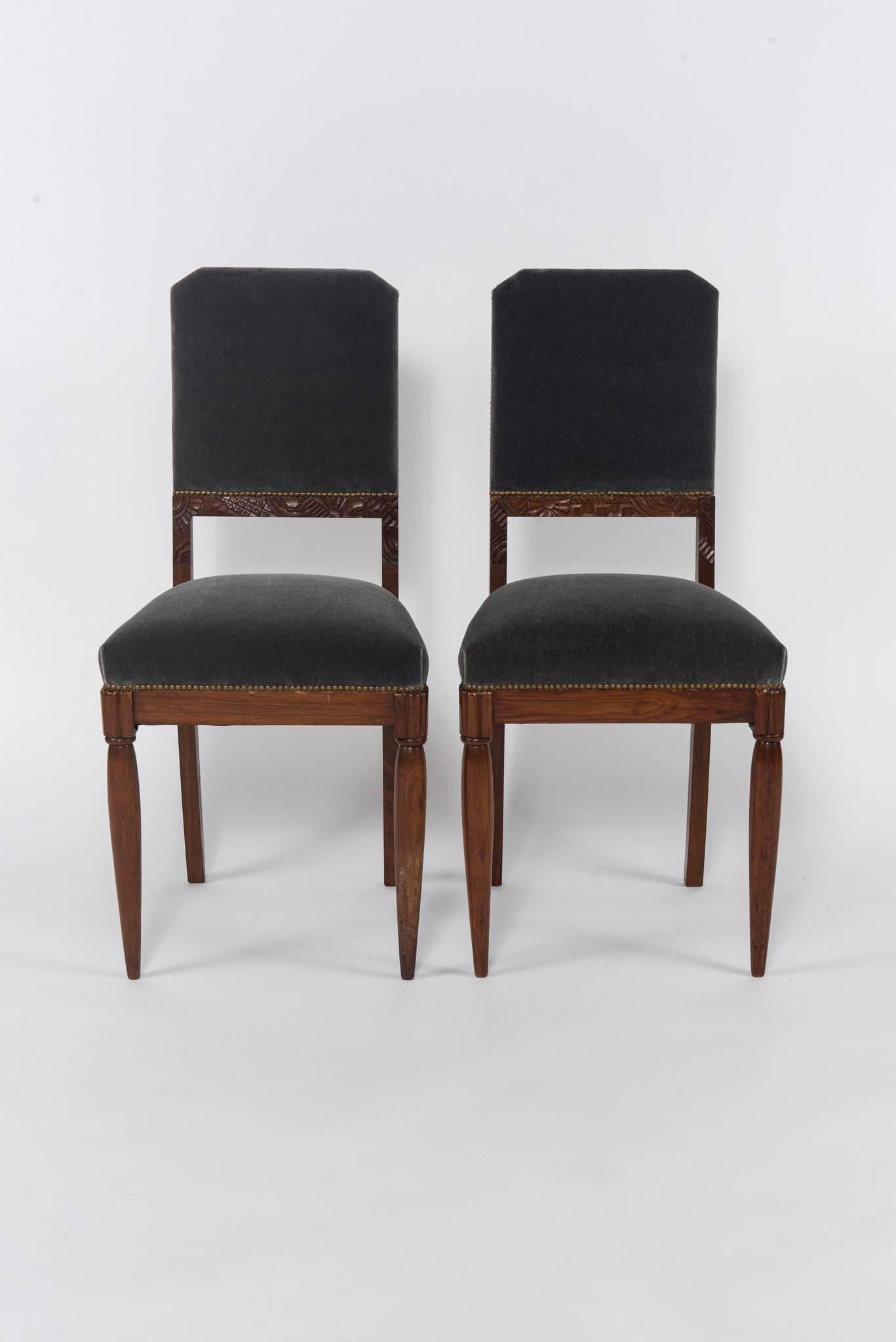 Carved Rosewood Art Deco Side Chair in the Style of Paul Follot 1