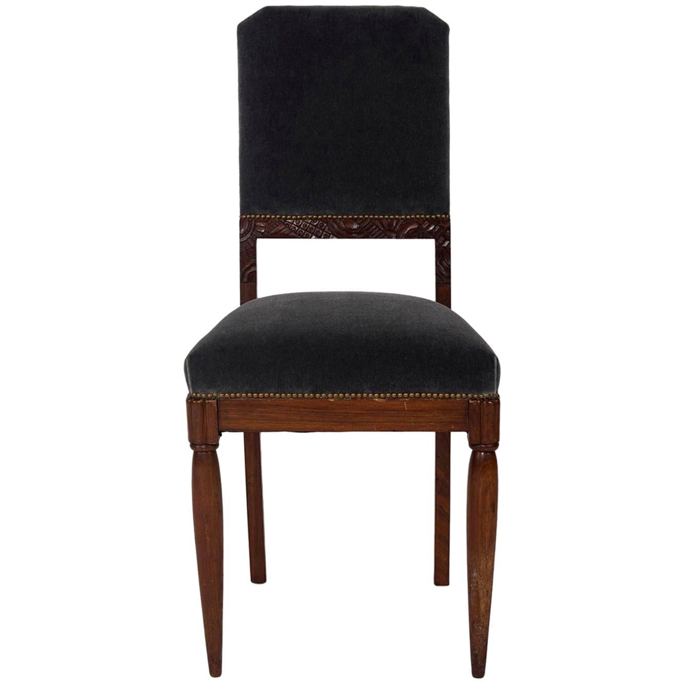 Carved Rosewood Art Deco Side Chair in the Style of Paul Follot