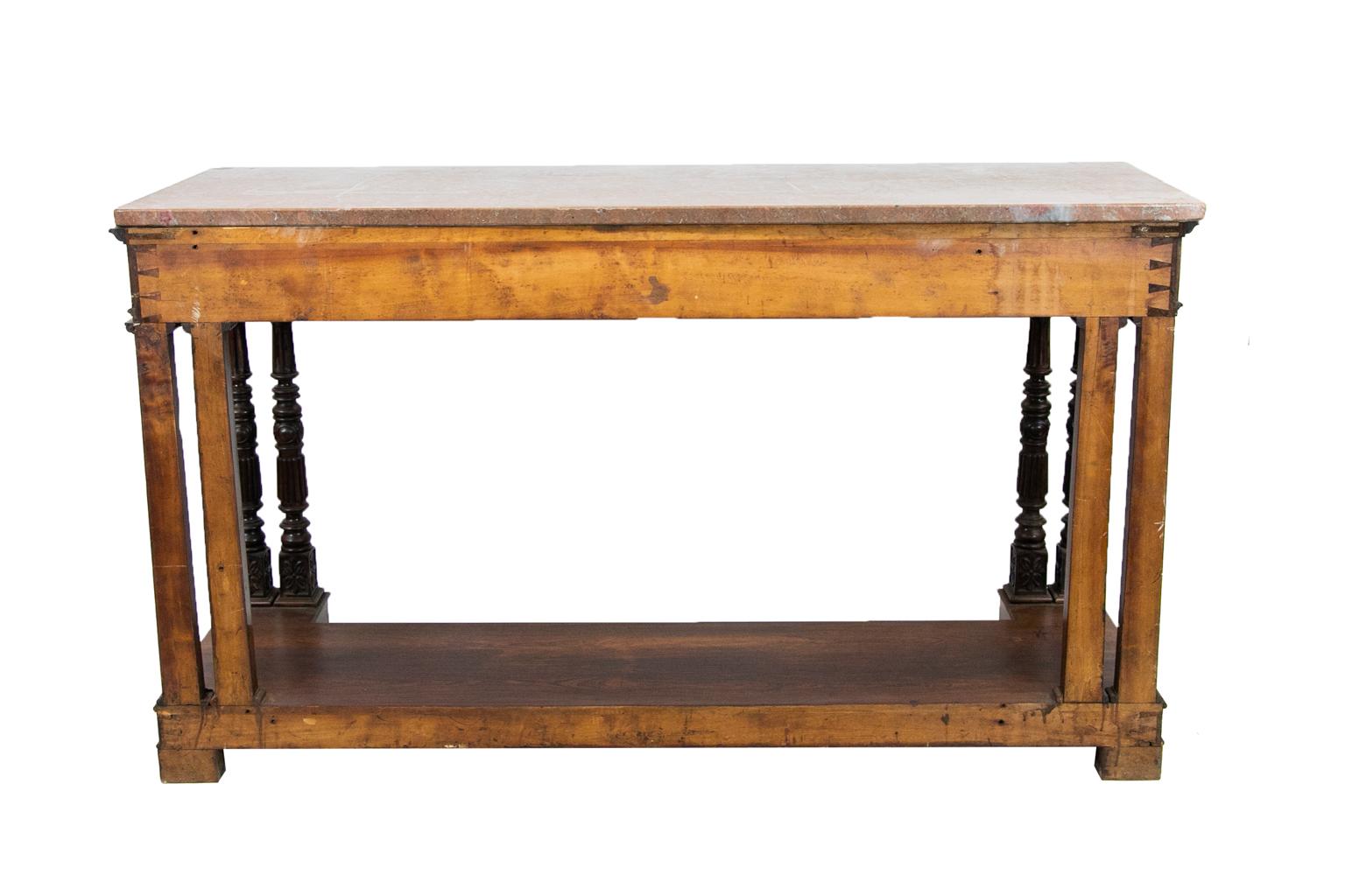 Table console anglaise en bois de rose sculpté avec plateau en marbre en vente 4