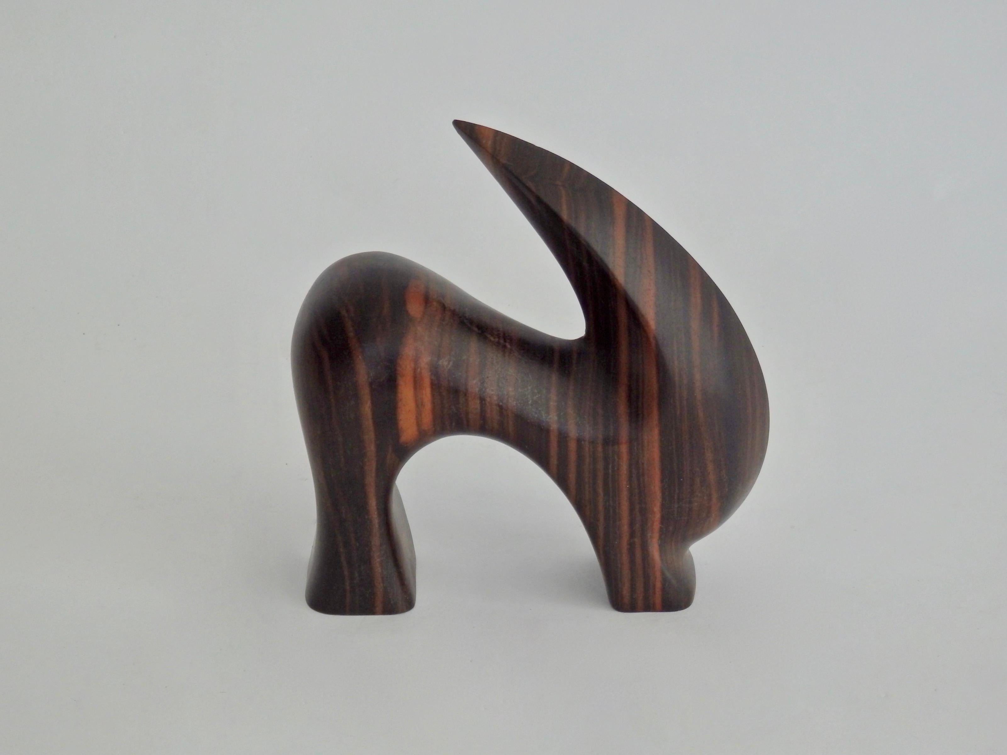 Hand-Carved Carved Rosewood Stylized Antelope Sculpture For Sale