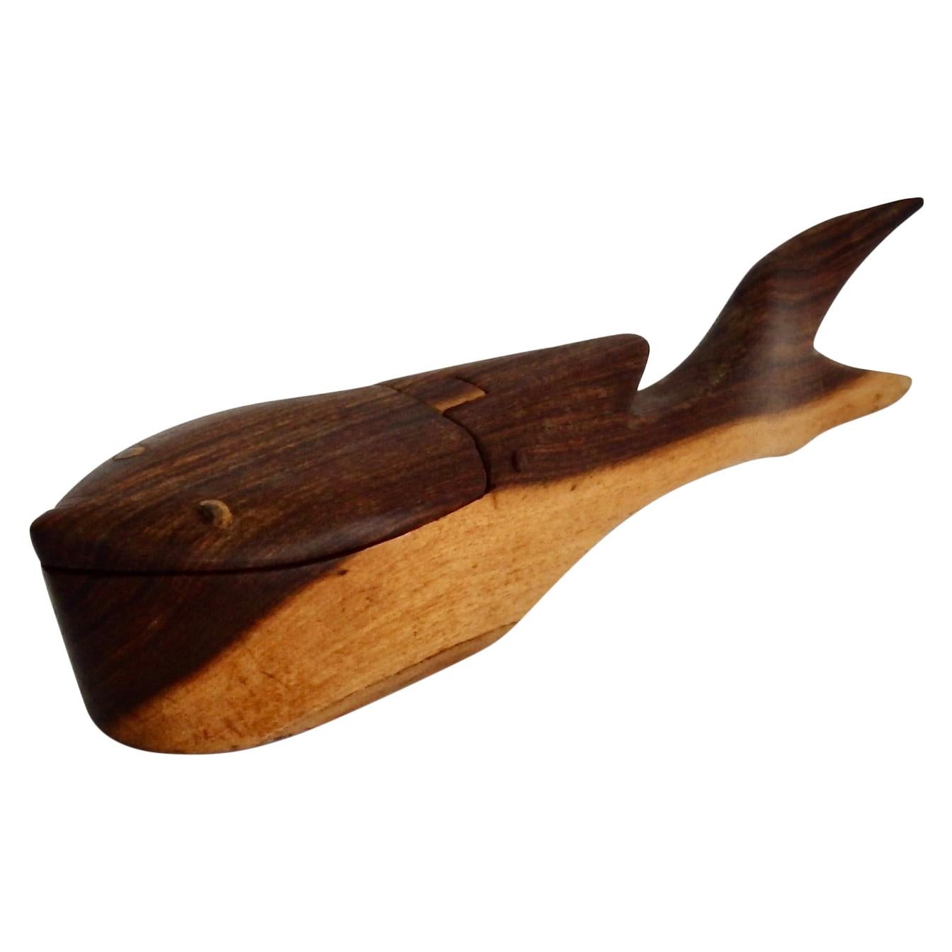 Carved Rosewood Stylized Fish Stash Box